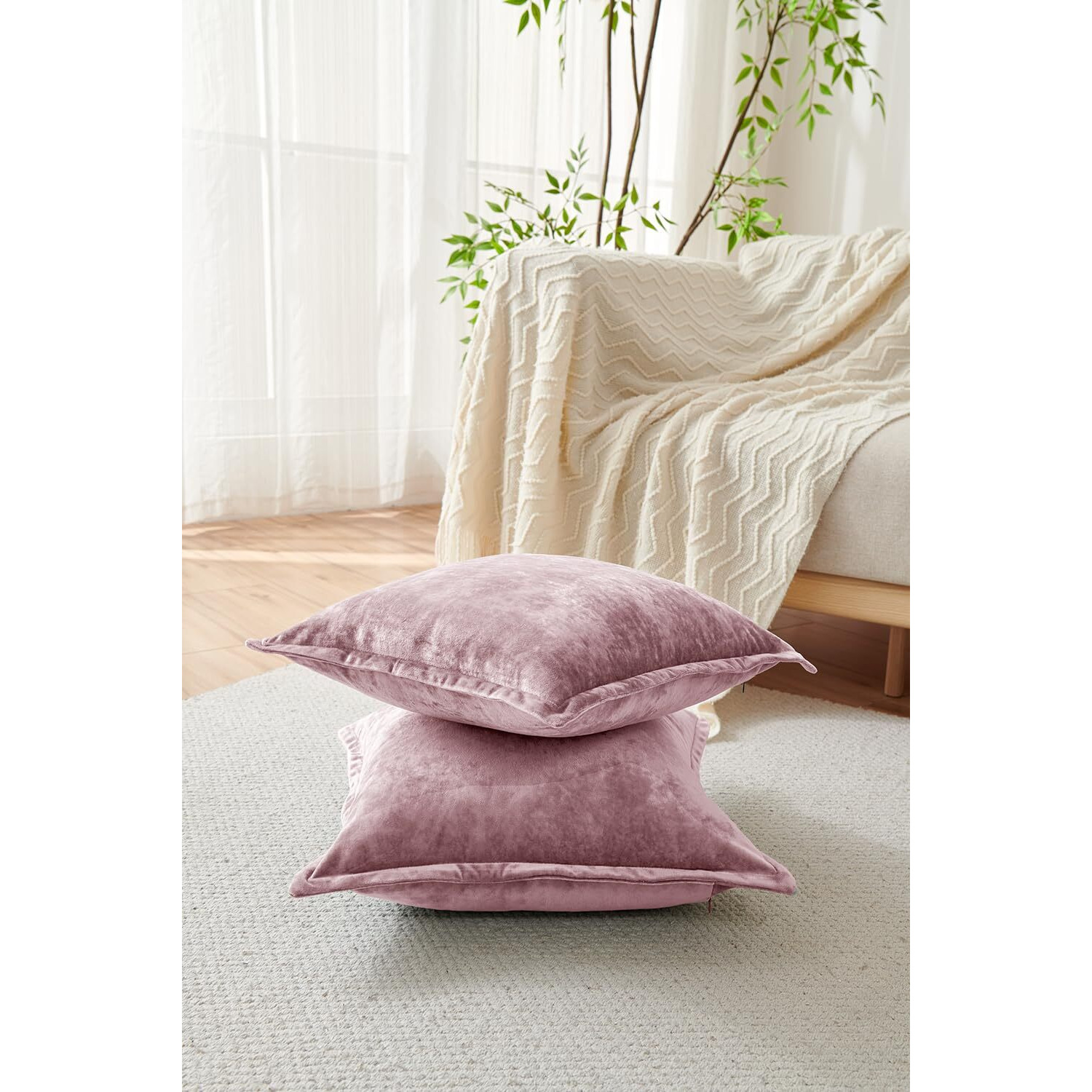 Cocoploceus Luxurious Velvet Throw Pillow Covers 20X20 Set Of 2 Decorative Pillow Covers Solid Square Cushion Case For Sofa Couch Bedroom Farmhouse  Mauve
