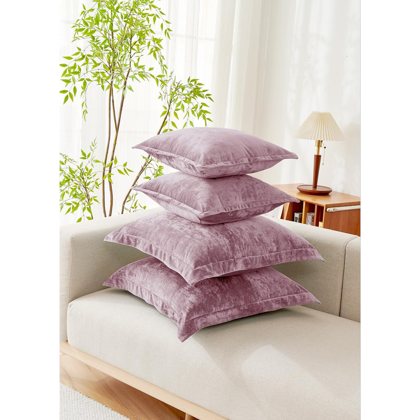 Cocoploceus Luxurious Velvet Throw Pillow Covers 20X20 Set Of 2 Decorative Pillow Covers Solid Square Cushion Case For Sofa Couch Bedroom Farmhouse  Mauve