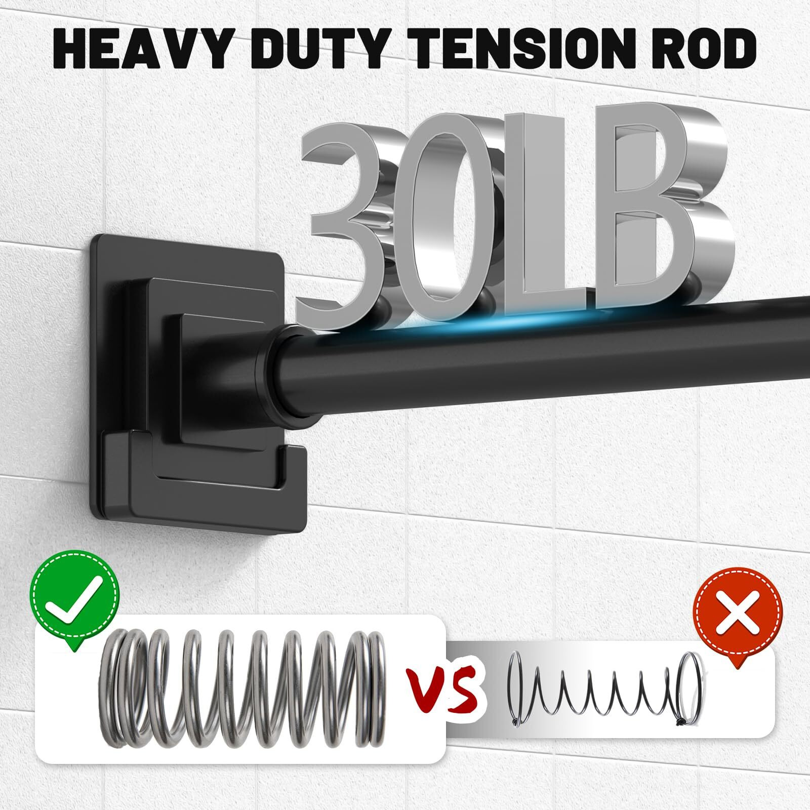 Uiosanrt Matte Black Shower Curtain Rod 31-68 Inches With Holders  Stainless Steel Shower Rod & Tension Rod  Adjustable Tension Shower Curtain Rod For Bathroom  Windows  Closet