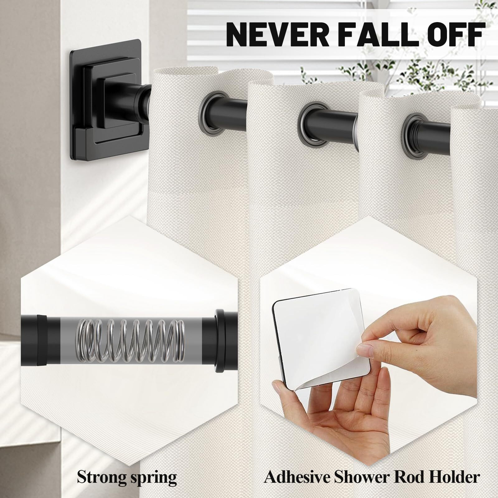 Uiosanrt Matte Black Shower Curtain Rod 31-68 Inches With Holders  Stainless Steel Shower Rod & Tension Rod  Adjustable Tension Shower Curtain Rod For Bathroom  Windows  Closet