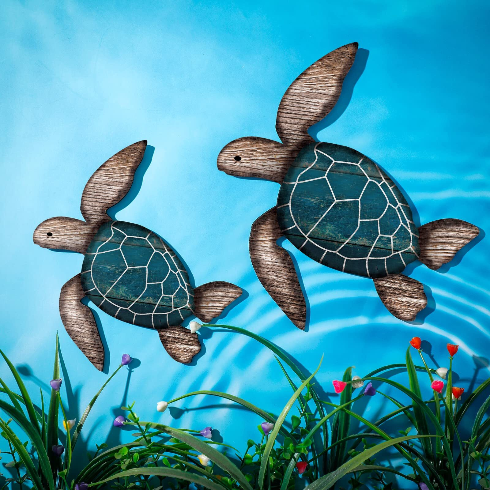 2 Sizes Wooden Sea Turtle Wall Decor Wall Art Farmhouse Ocean Turtle Hanging Decoration Beach Theme Decor Vintage Turtle Coastal Decor For Home Lake House Bathroom Decor