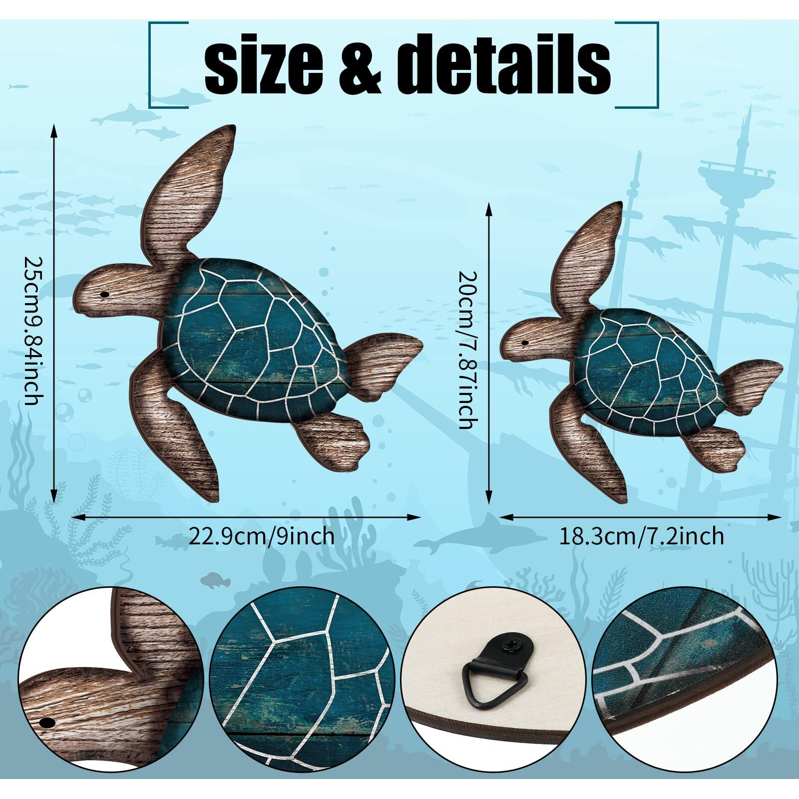 2 Sizes Wooden Sea Turtle Wall Decor Wall Art Farmhouse Ocean Turtle Hanging Decoration Beach Theme Decor Vintage Turtle Coastal Decor For Home Lake House Bathroom Decor