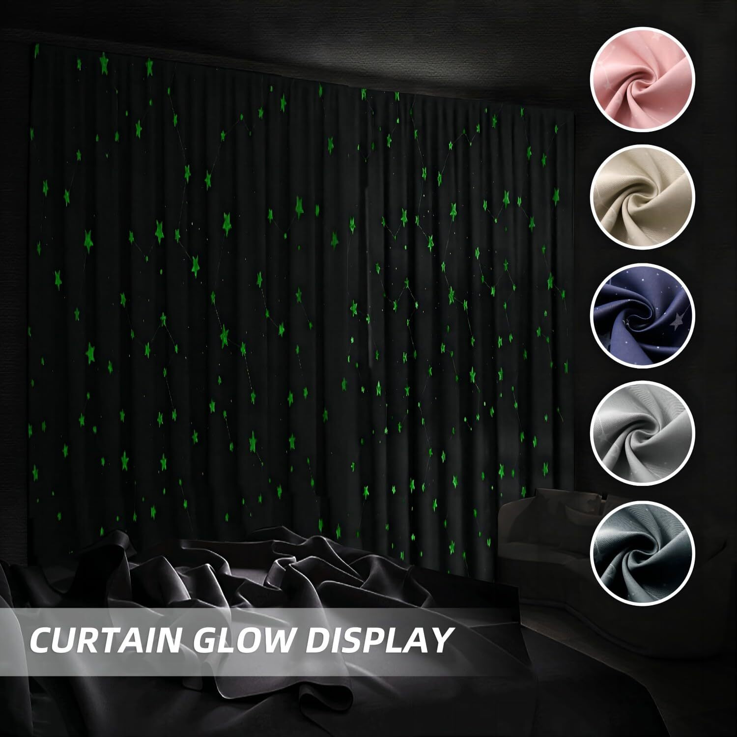 Tmltcor Blackout Curtains For Bedroom Black Out Curtains For Living Room Black Curtains 63 Inches Long Glow In The Dark Curtains Living Room Curtains Bedroom Curtains 52 Wide 2 Panels Star
