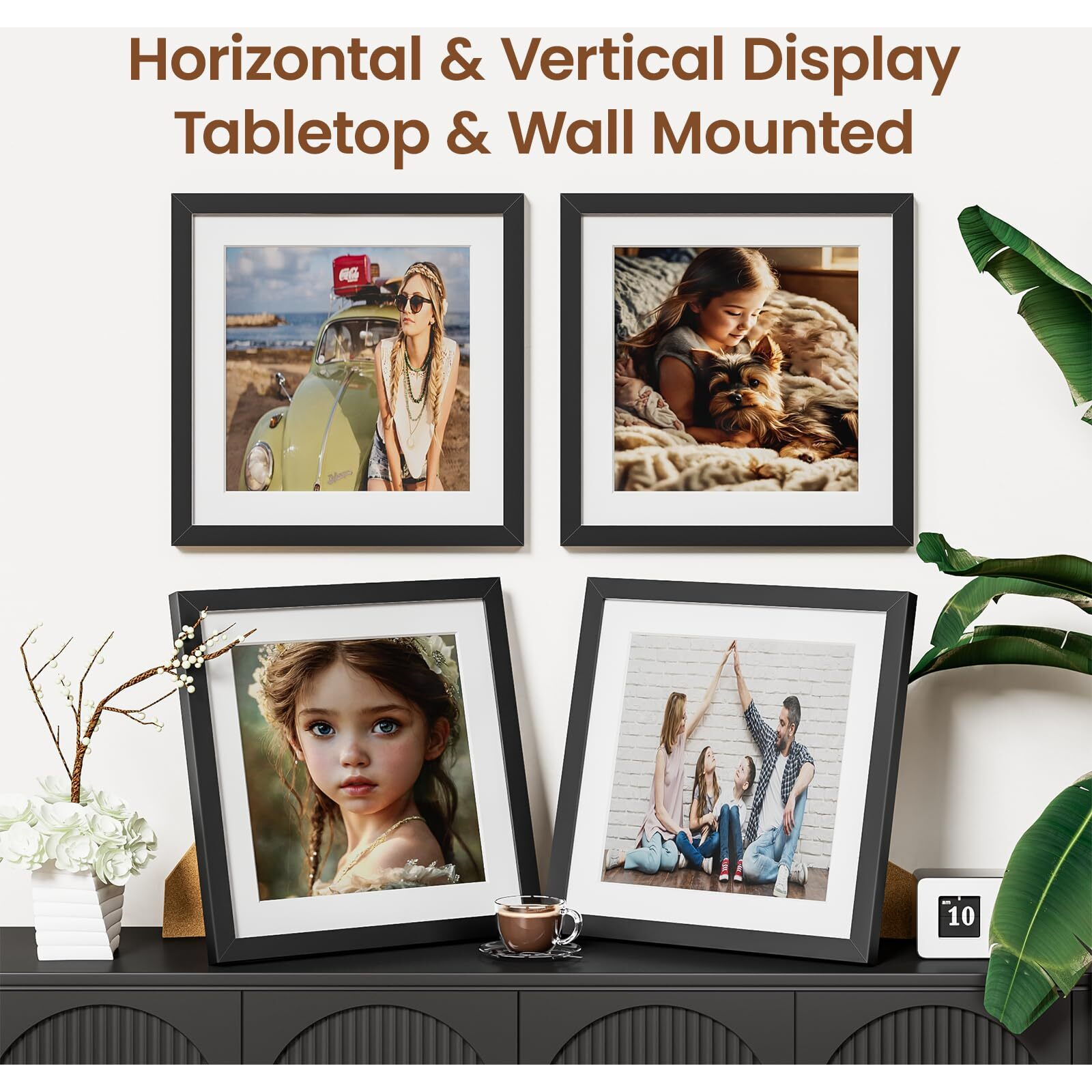 Heimlove 10X10 Picture Frames Set Of 3 With Mat To Display 8X8 Picture Plastic Black Photo Frame For Poster Diploma Certificate And Document With Gallery Wall Frame Set
