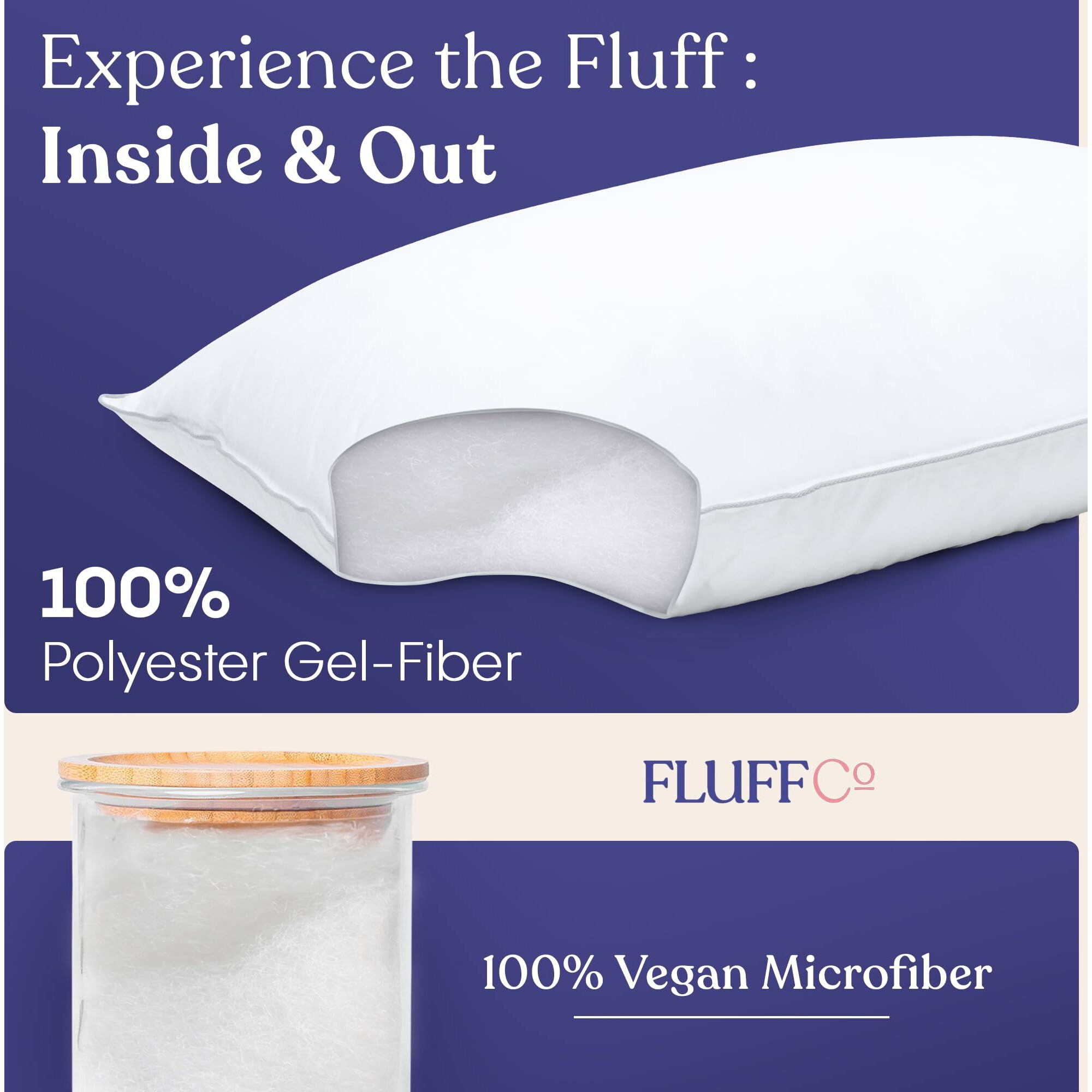 Fluffco Zen Pillow Basics Down Alternative Pillow - 2 Pack | Soft Bed Pillows For Luxury Comfort | Vegan Microfiber  Cooling Surface  Machine Washable | Standard/Queen Size Bed Pillows | 20"" X 28""