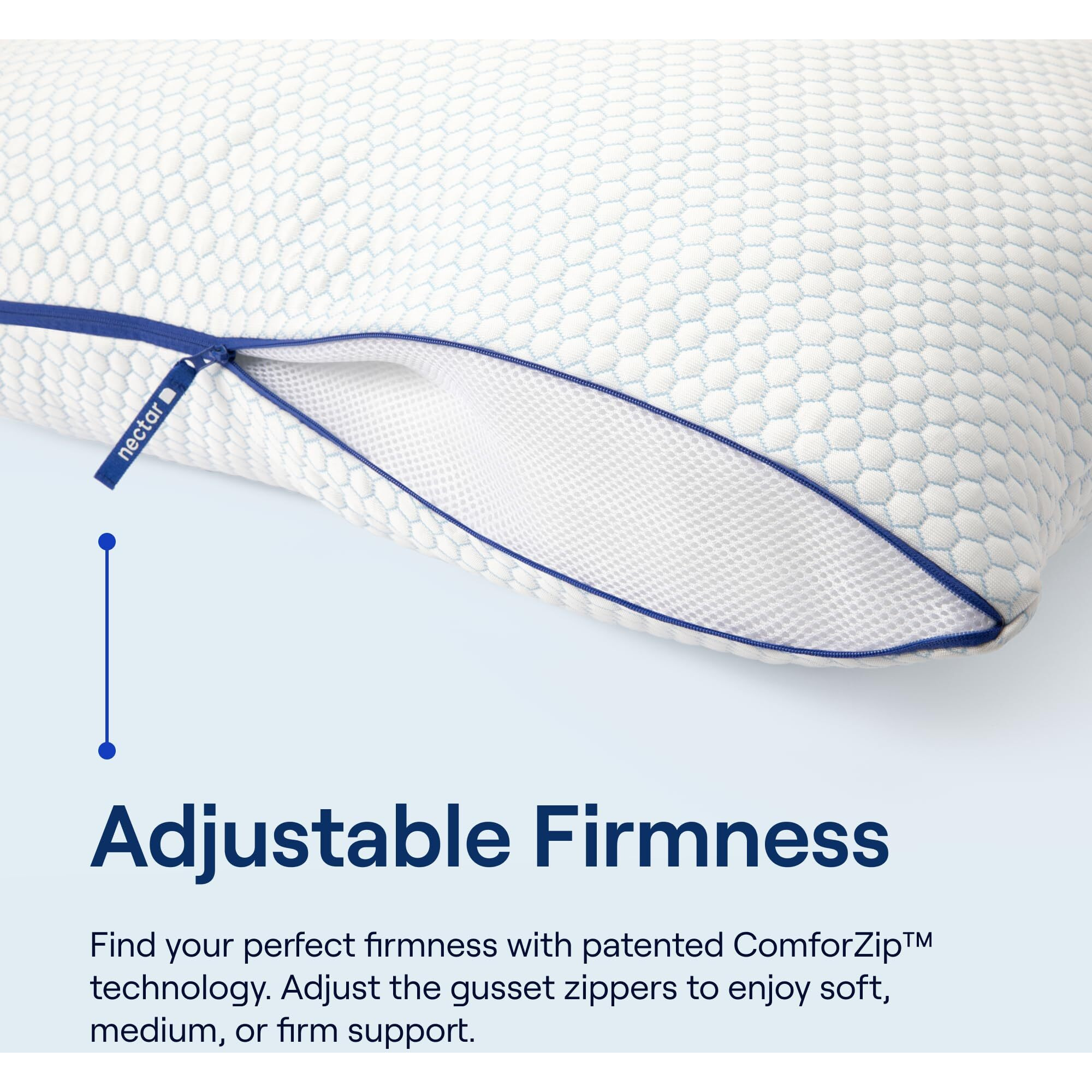 Nectar Tri-Comfort Cooling Pillow - Adjustable Support & Firmness - Cooling Cover - Pressure Relief - Helps Reduce Neck Pain - Premium Memory Foam & Microfiber Down Alternative