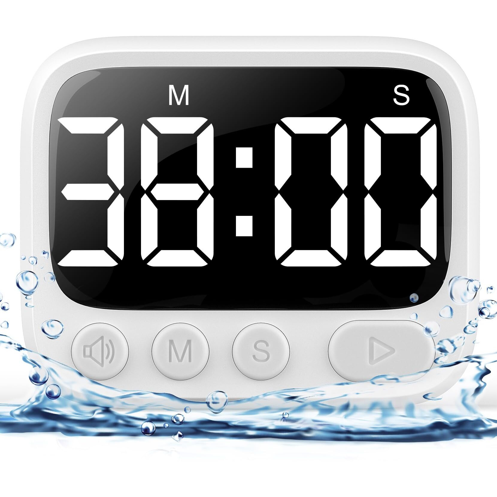 Haukinix Shower Timer Waterproof Bathroom Timer Toilet Timer Digital Kitchen Timer For Wall Mount  Study Timer W/Foldable Stand  Countdown Timer Stopwatch W/Suction Cup For Swim  Rechargeable  White