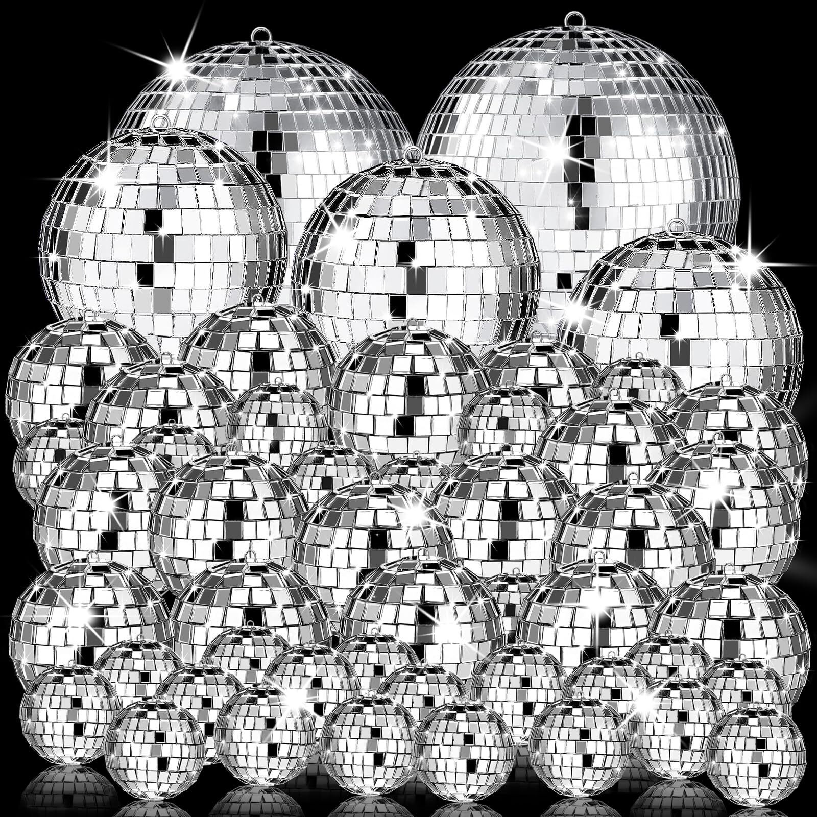 54 Pcs Disco Ball  Hanging Disco Ball Decor Mini Silver Disco Ball Cake Topper Mirror Ball Decorations 71S Disco Themed Party Wedding Christmas Supplies