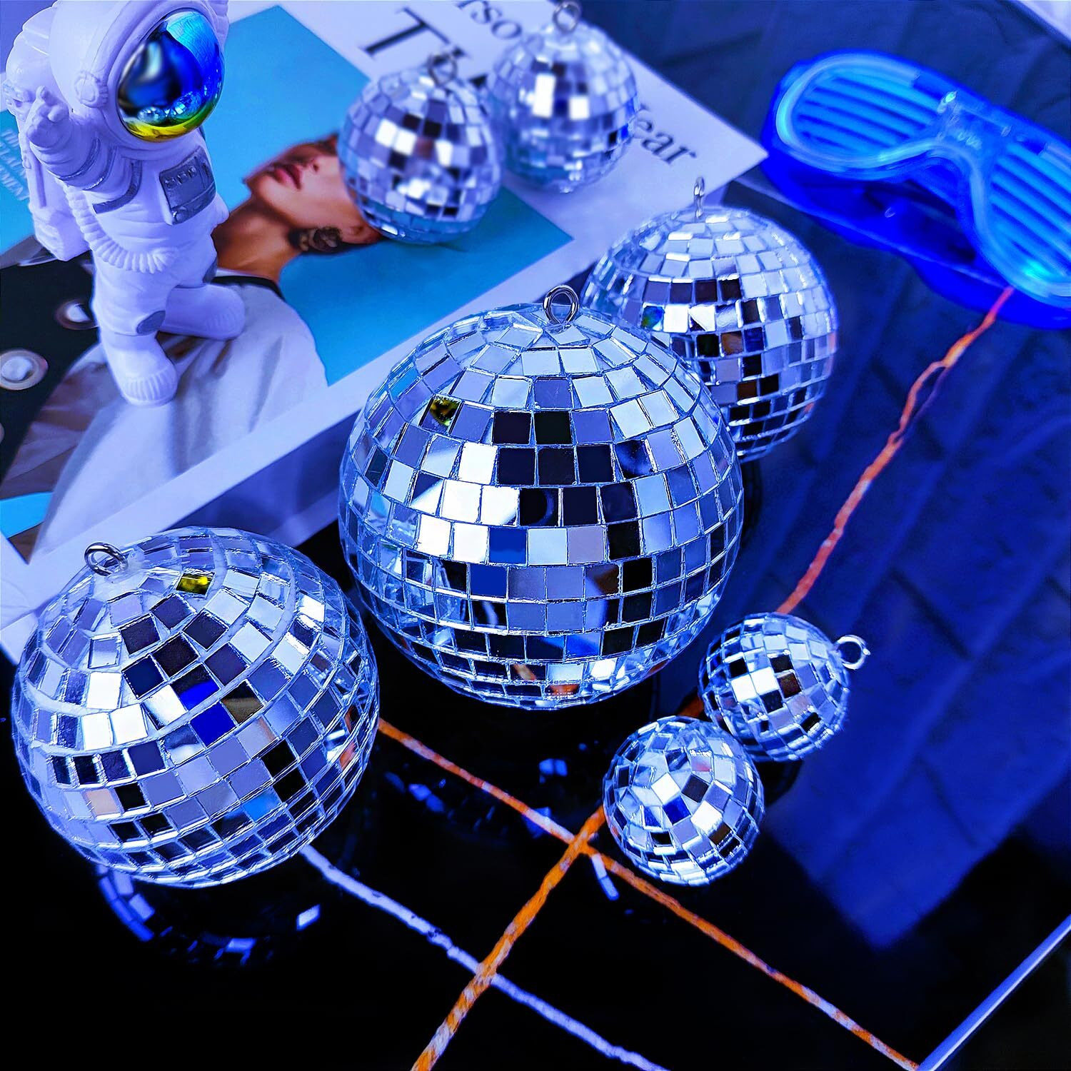 54 Pcs Disco Ball  Hanging Disco Ball Decor Mini Silver Disco Ball Cake Topper Mirror Ball Decorations 71S Disco Themed Party Wedding Christmas Supplies