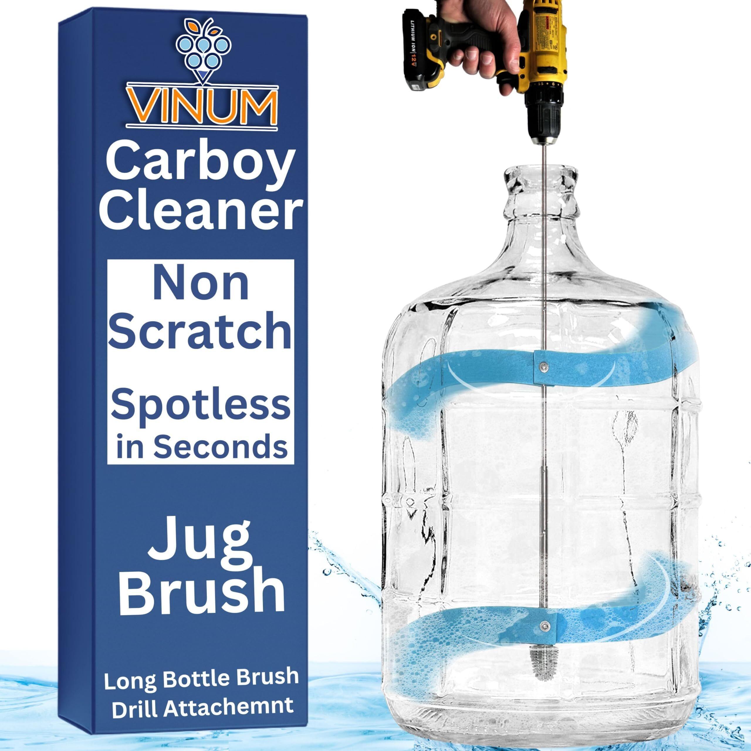 Vinum Carboy Cleaner Brush 27"" Long Bottle Brush For Water Jug Cleaning - Modular & Universal Scrub Brush For Carboys  Jugs  Water Bottles  Demijohn - Brewing Cleaning Supplies  Wine Making Equipment