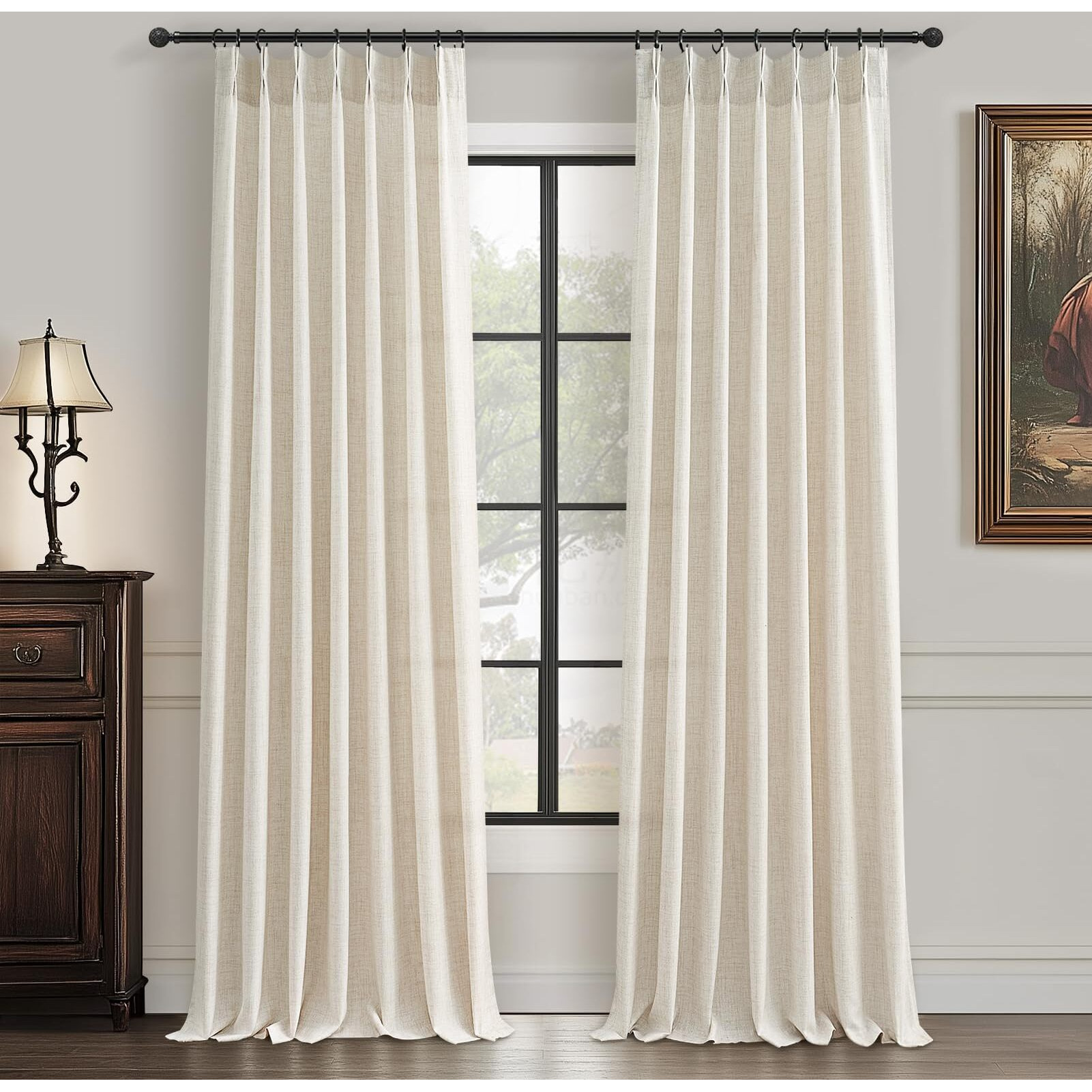 Pinch Pleated Linen Curtains 96 Inches Long For Living Room Bedroom  Light Filtering Boho Window Drape 96 Inch 2 Panels Burgs With Hooks&Rings 8Ft Cream Birch Sliding Glass Door Sheer Curtain Decor