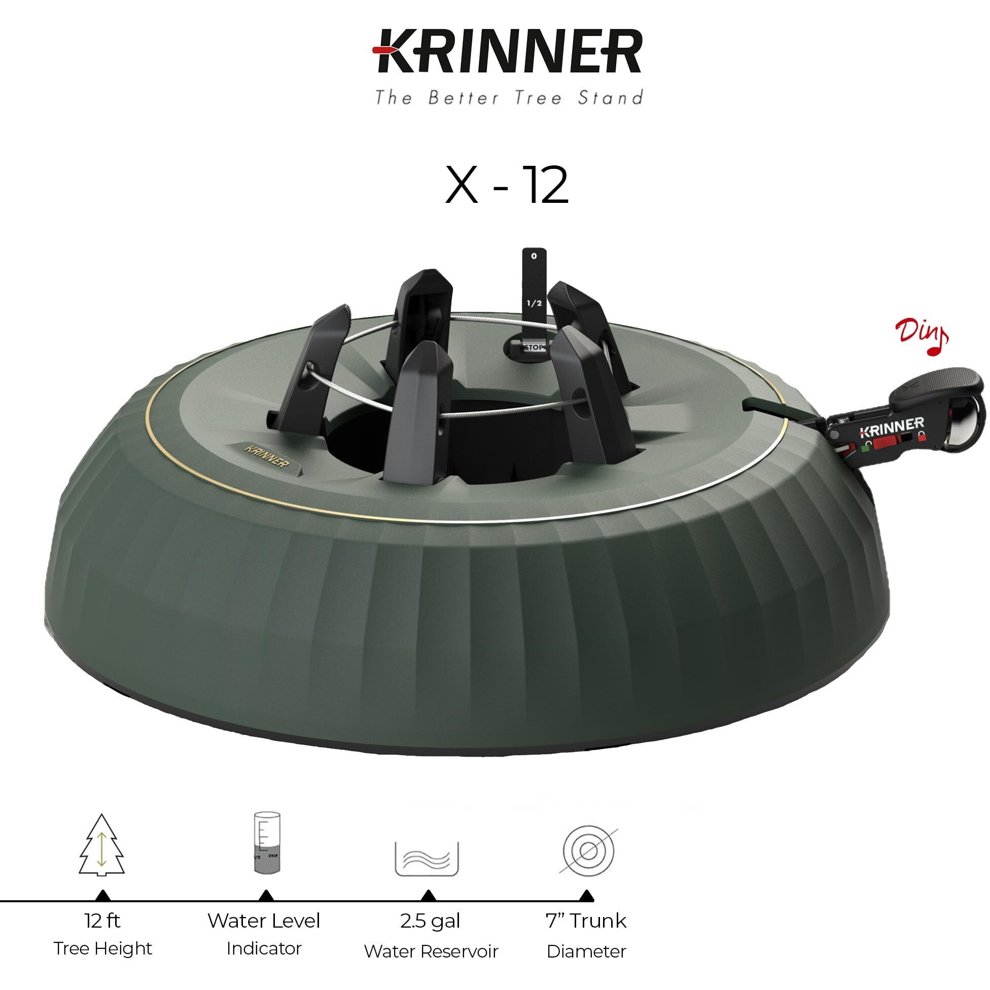 Krinner X-12 Deluxe Christmas Tree Stand  Green - Single Cable Operation  Holds Up To 12 Foot Holiday Trees - Foot Press For Easy Setup  Water Tank And Water Level Indicator