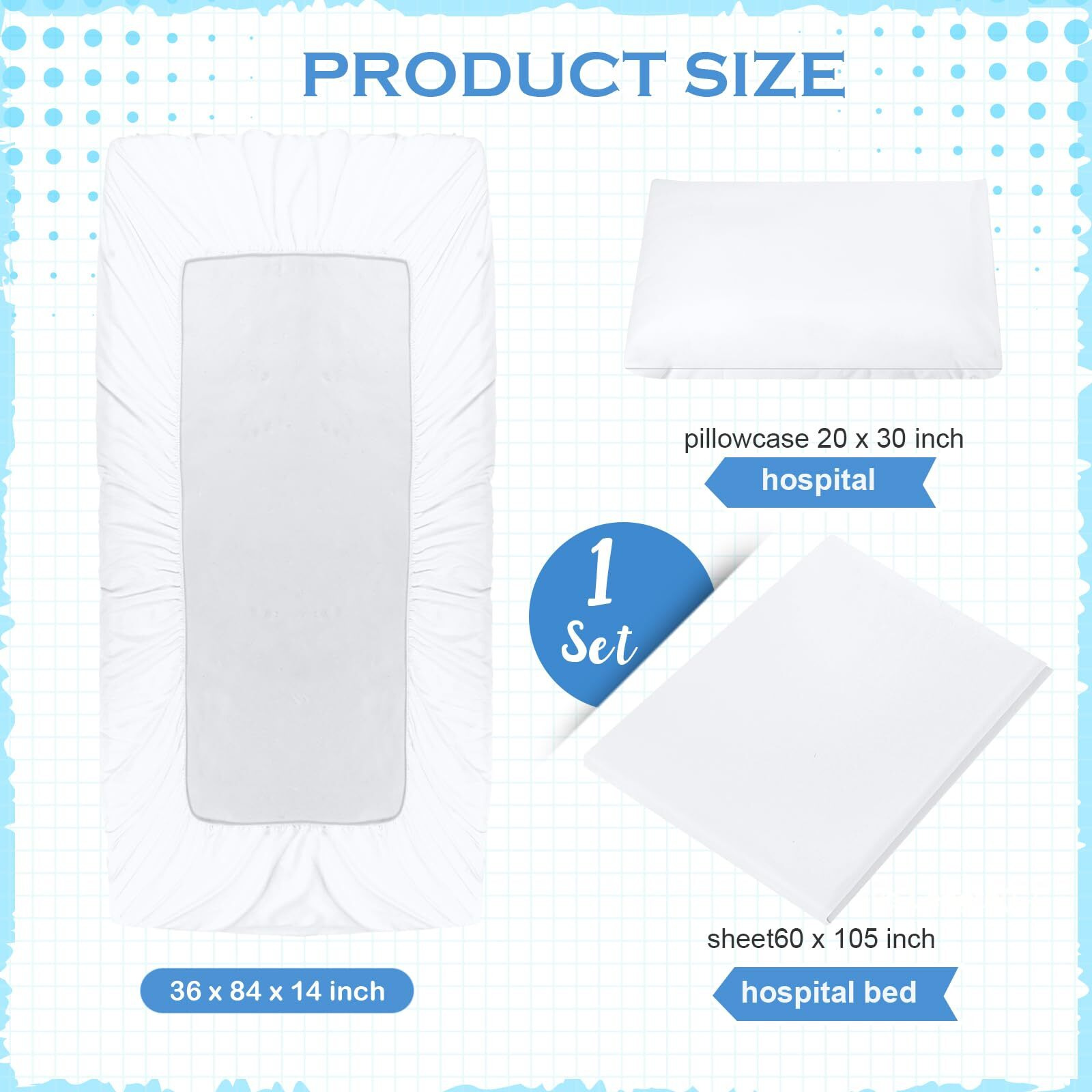 Moukeren 3 Pcs Hospital Bed Sheet Set Fitted Hospital Bed Sheets For Home And Hospital Bed Extra Long Sheet For Hospital Bed Included Sheet And Pillow Case (White)