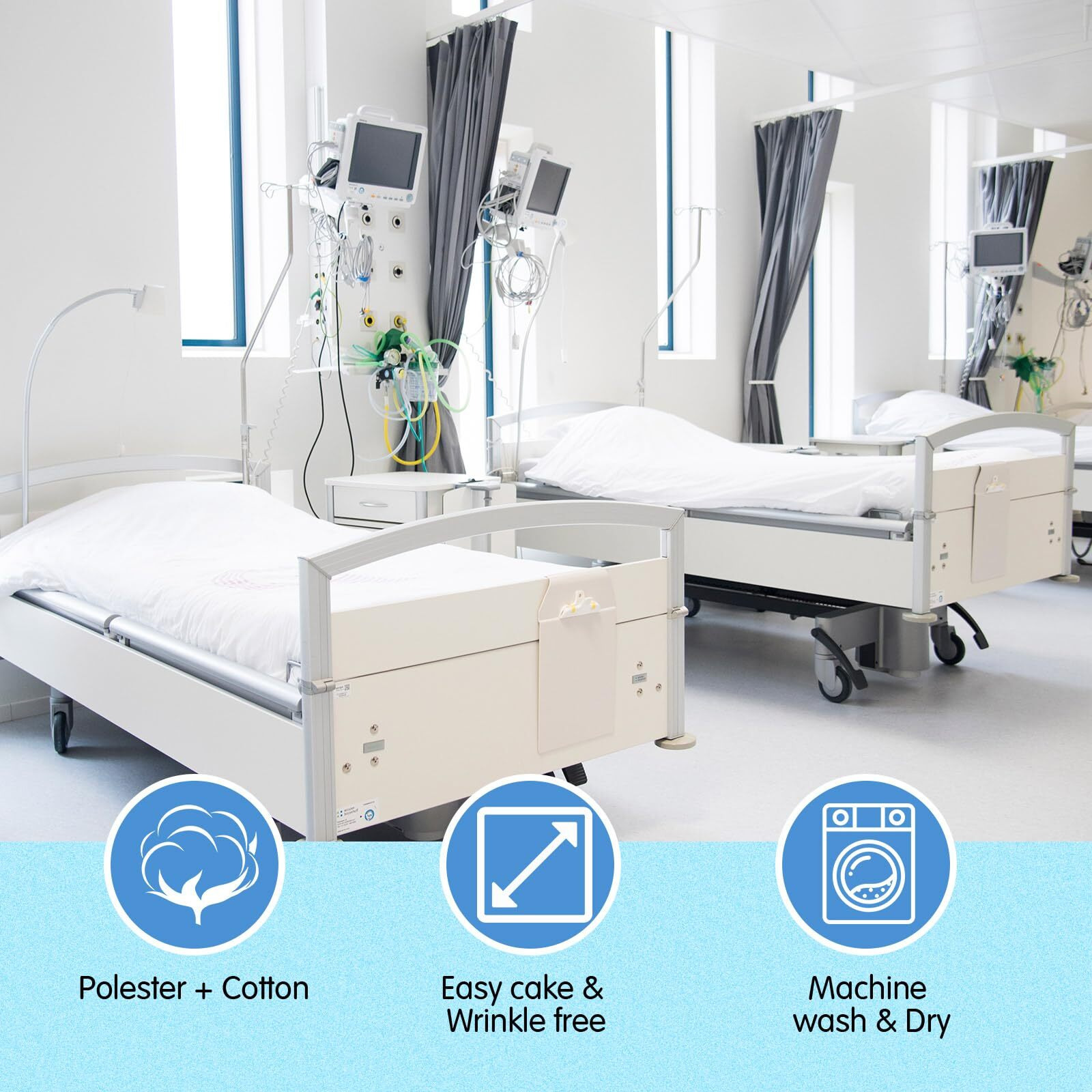 Moukeren 3 Pcs Hospital Bed Sheet Set Fitted Hospital Bed Sheets For Home And Hospital Bed Extra Long Sheet For Hospital Bed Included Sheet And Pillow Case (White)