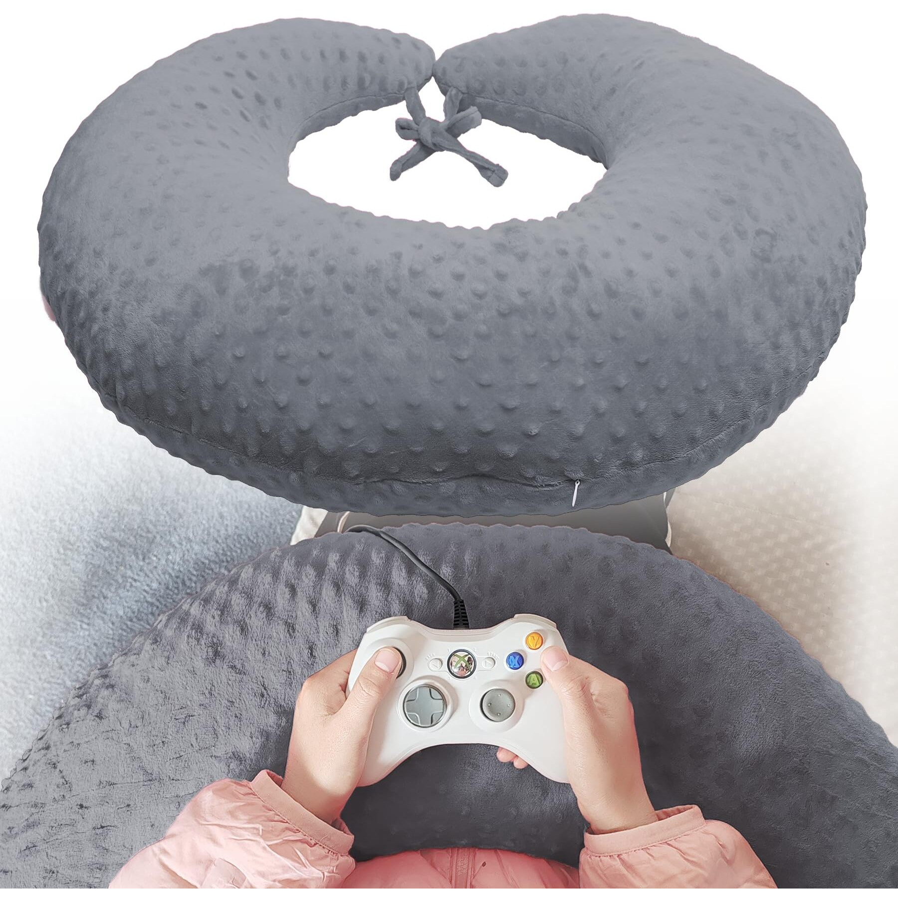 Wuwumiline Professional Gaming Pillow For Lap Arm Rest Pillow Gaming Lap Pillow With Crochet Support - Eliminate Pain In Gaming (Grey)