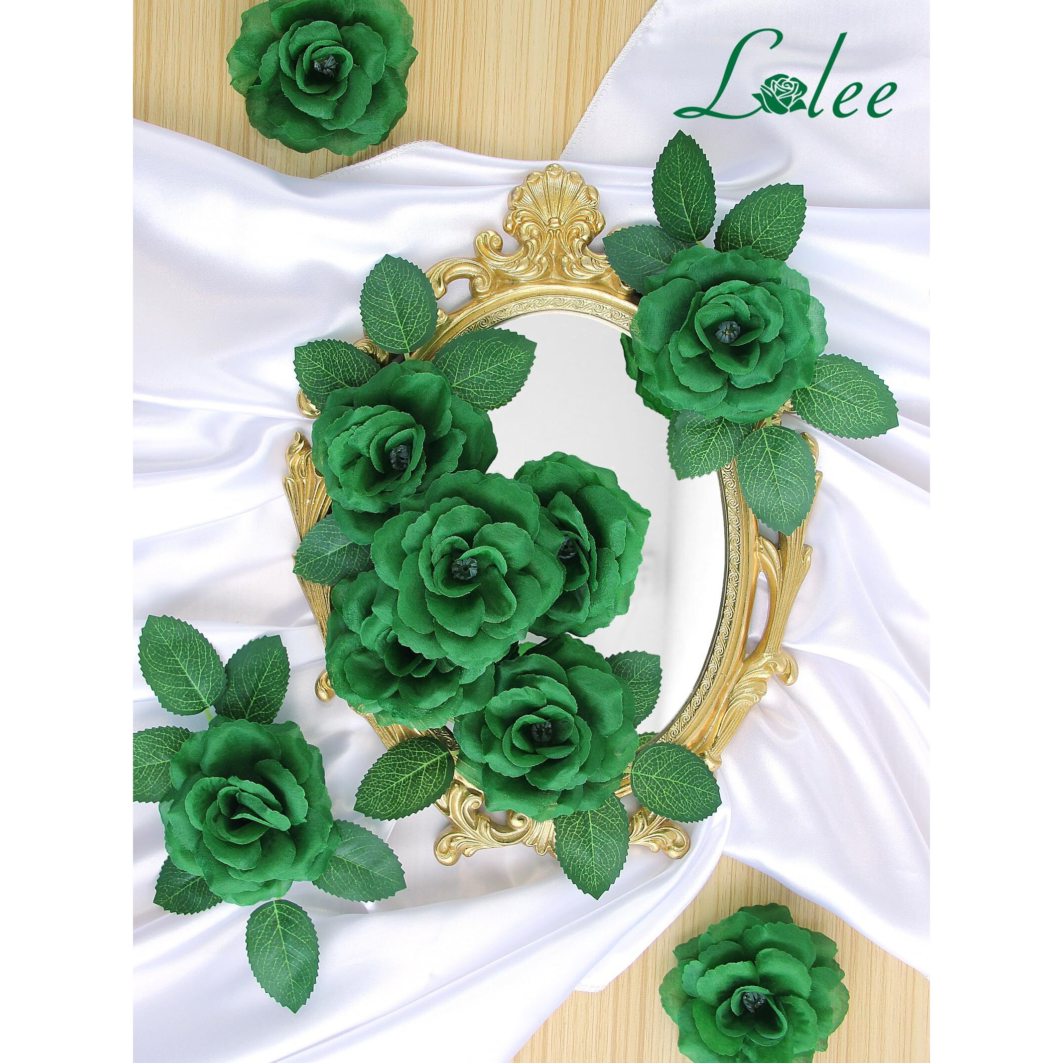 Lelee Rose Head Flowers With Stem - 108Pcs Emerald Green Rose Artificial Flowers Bulk - Silk Rose Fake Flower For Wedding Bouquet Party Home Decor Diy Centerpieces Tables St Patrick's Day Decoration