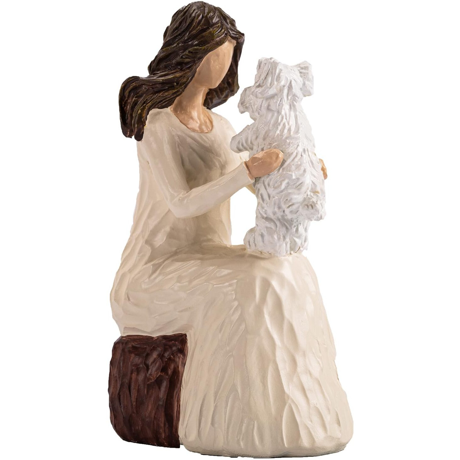Elegondrar Woman With Dog Figurines  Westie Gifts For Dog Lovers  Ideal For Birthday  Thanksgiving  Christmas  White Hand-Painted Sculpture For Home Office Tabletop Shelf Decor