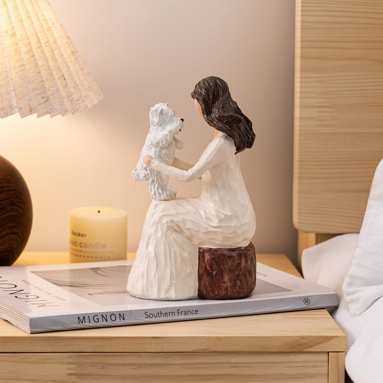 Elegondrar Woman With Dog Figurines  Westie Gifts For Dog Lovers  Ideal For Birthday  Thanksgiving  Christmas  White Hand-Painted Sculpture For Home Office Tabletop Shelf Decor