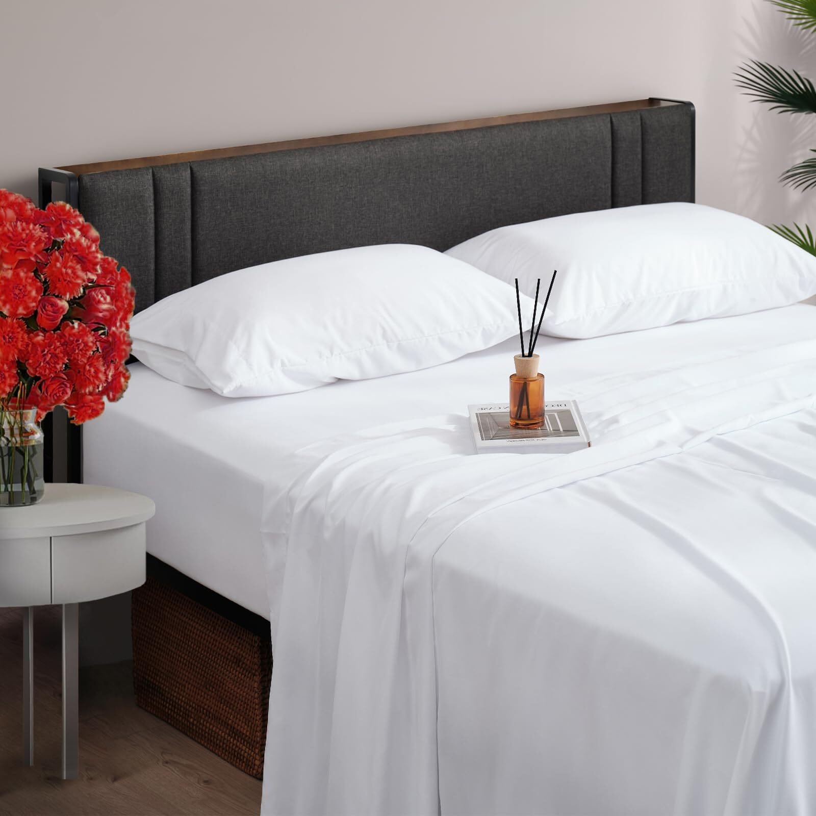 Z-Hom 4 Piece Full Size Bed Sheets  Upgraded Cooling Deep Pocket Comfy Breathable  Hotel Luxury Bedding Sheets & Pillowcases  Extra Soft & Wrinkle Free Sheets Cover  Full Sheets Up To 16 Inch  White