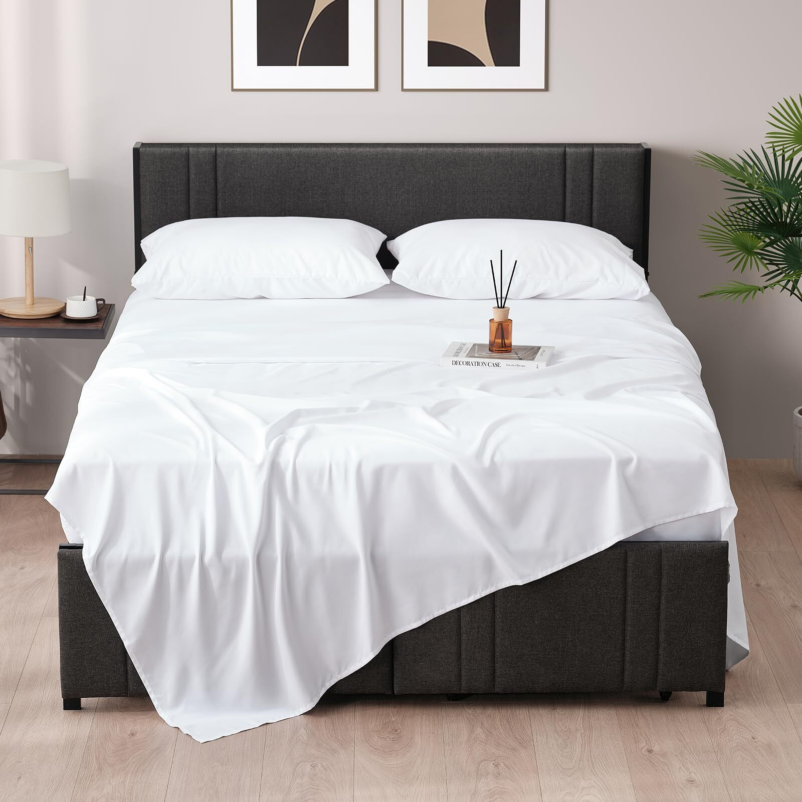 Z-Hom 4 Piece Full Size Bed Sheets  Upgraded Cooling Deep Pocket Comfy Breathable  Hotel Luxury Bedding Sheets & Pillowcases  Extra Soft & Wrinkle Free Sheets Cover  Full Sheets Up To 16 Inch  White