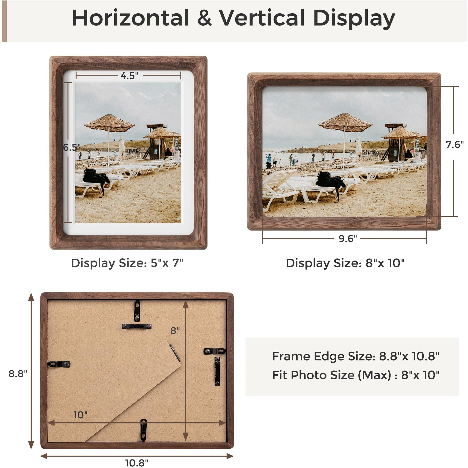 Heimlove 8X10 Picture Frames Natural Walnut Original Wood Hand Make Crafted Photo Frame With Mat To 5X7 Graduation Picture Display Family Picture Wedding Picture Tabletop & Wall Decoration