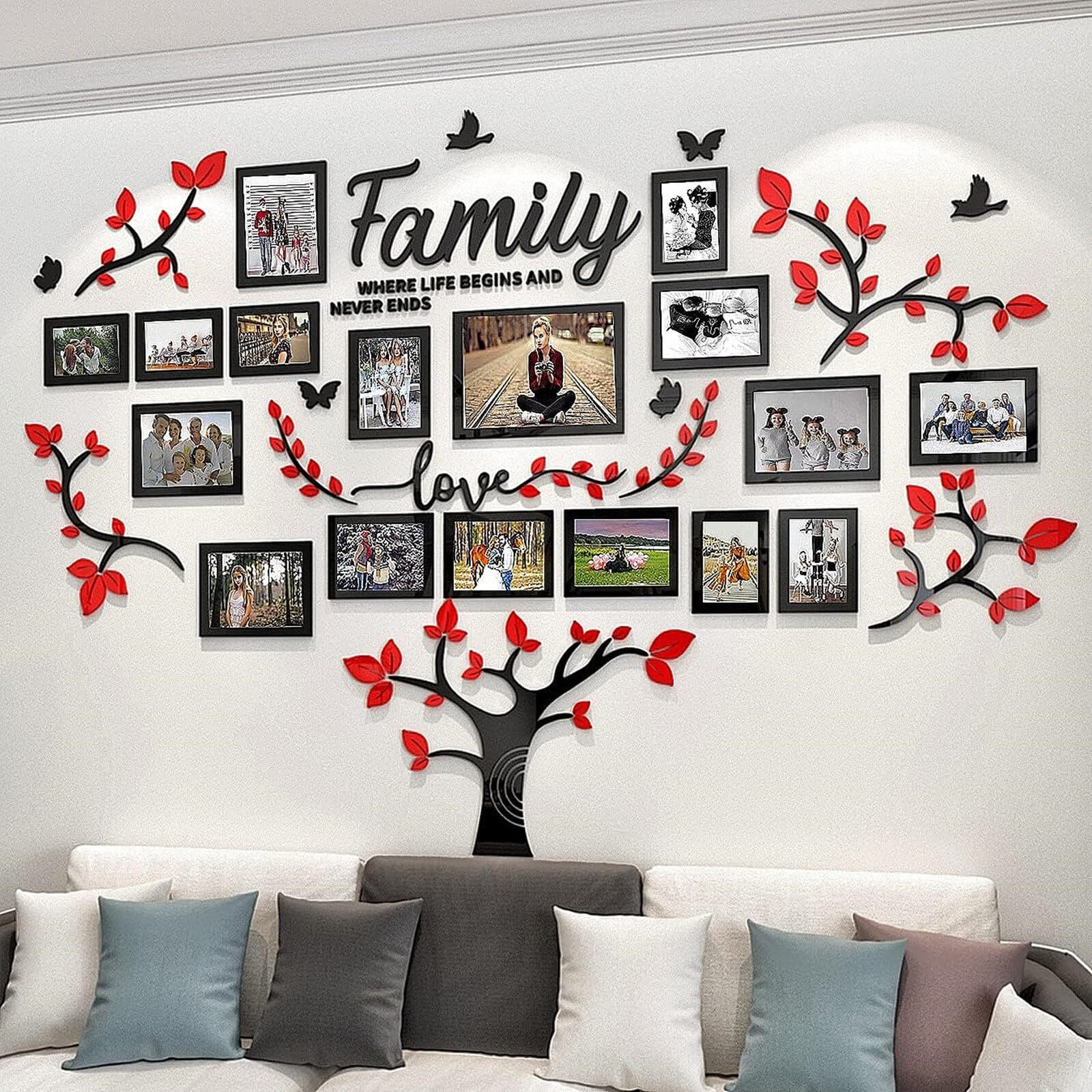 Family Tree Wall Decor For Living Room - Picture Frames Collage Wall Decor 4X6 5X7 8X10 11X14 3D Diy-Acrylic Family Wall Decor Photo Collage Frame For Wall - Marcos Para Fotos De Pared