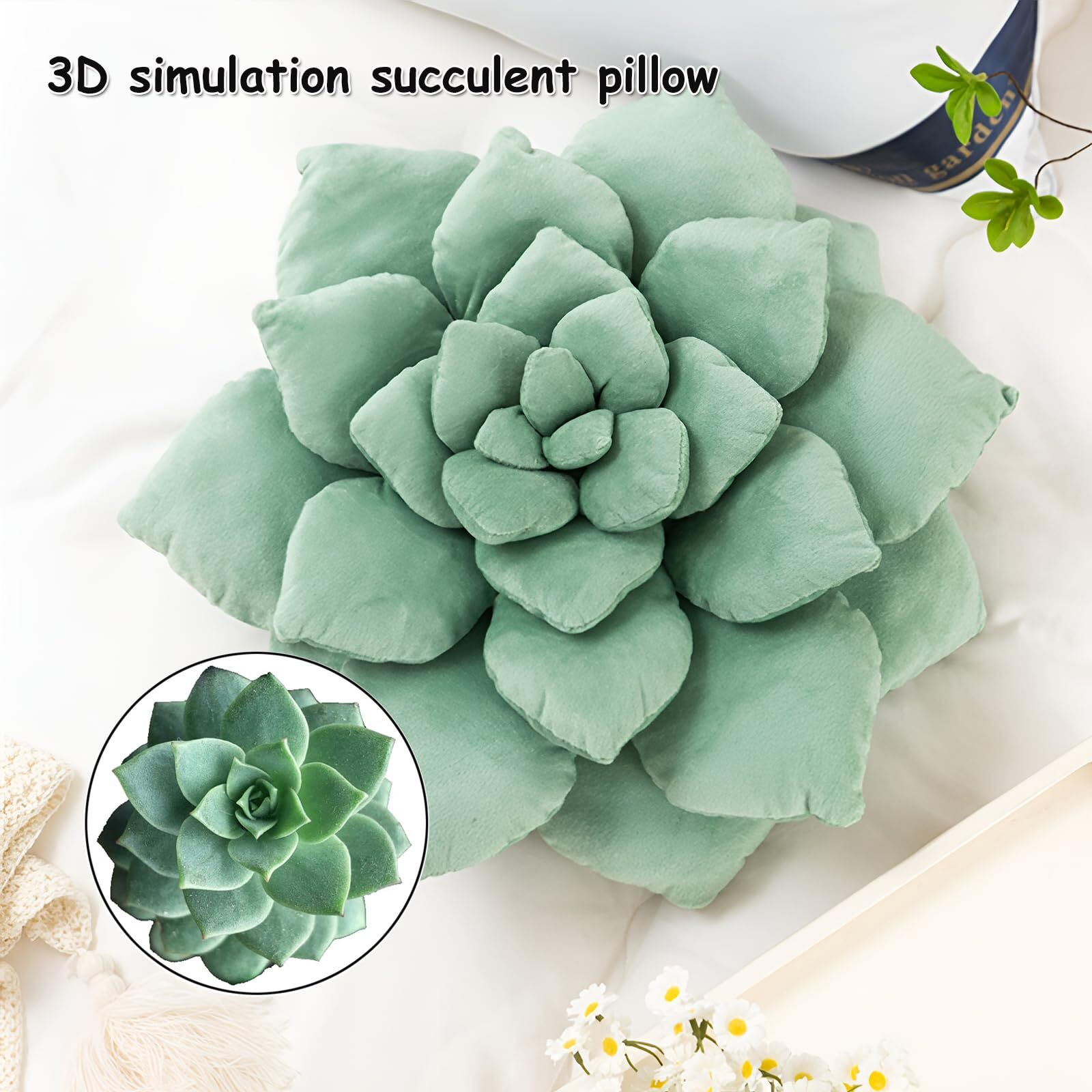 Gerlisay 3D Large Succulent Pillow 13.8''/17.7'' Cute Succulent Pillow Cactus Decor Pillow Plant Shaped Pillow Green Unique Throw Pillows Cushions For Bedroom Home Decoration (Blue Green  13.8 Icnh)
