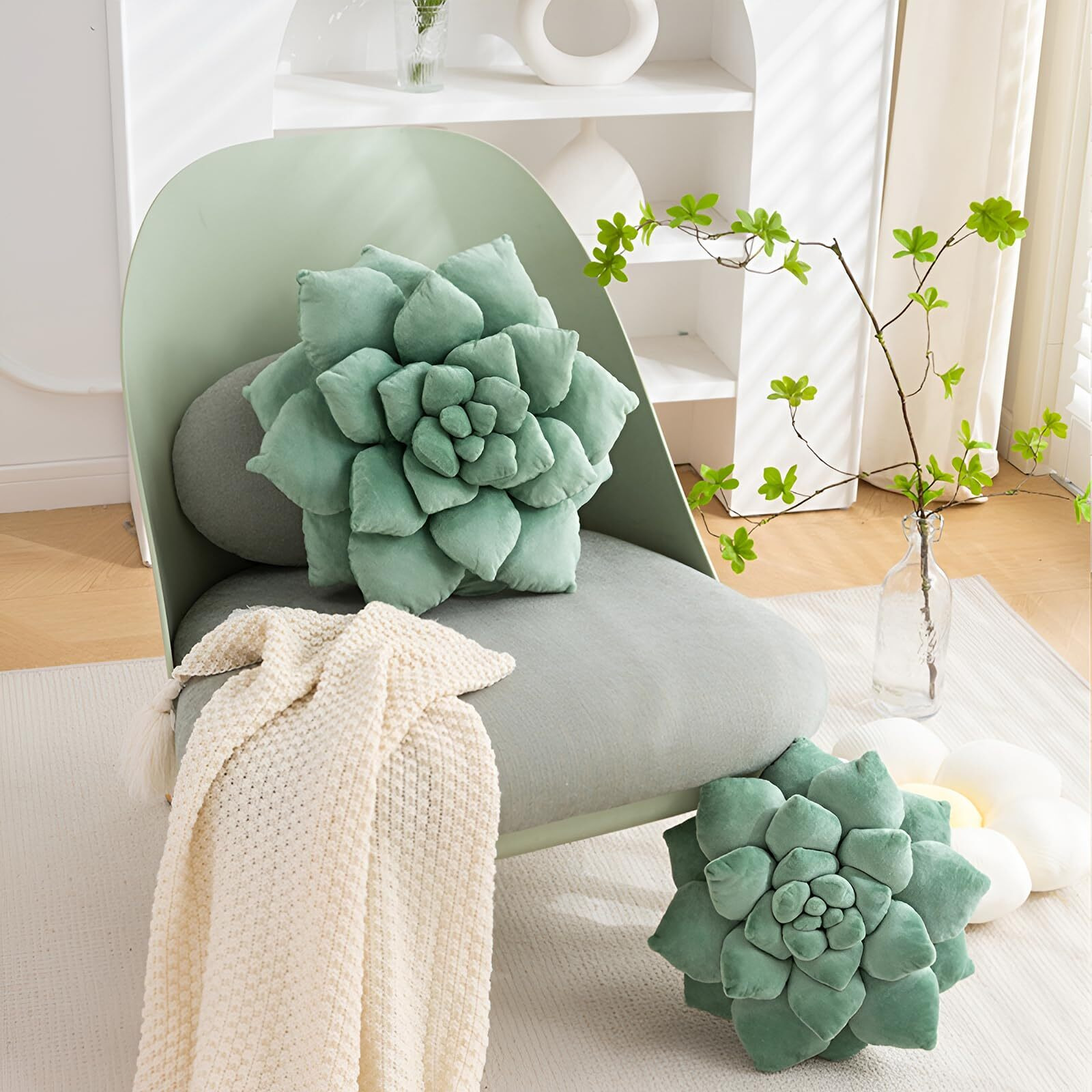 Gerlisay 3D Large Succulent Pillow 13.8''/17.7'' Cute Succulent Pillow Cactus Decor Pillow Plant Shaped Pillow Green Unique Throw Pillows Cushions For Bedroom Home Decoration (Blue Green  13.8 Icnh)