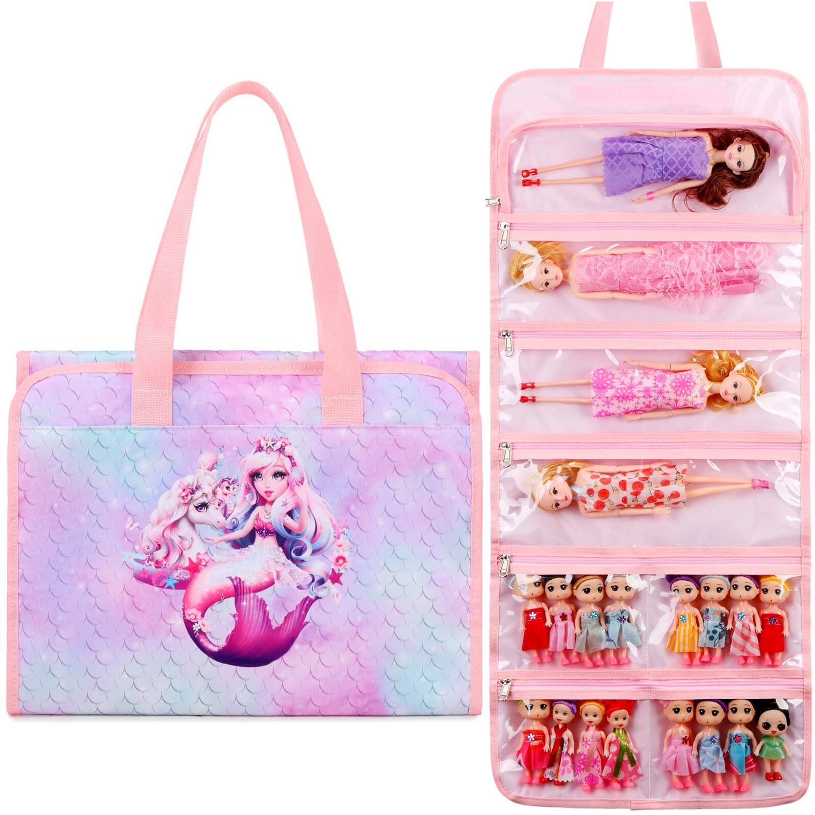 Jianya Dolls Storage Bag Toys Display Carrying Storage Organizer Clear View Compatible With All Surprise Dolls Small Toy  Mermaid Tie Dye