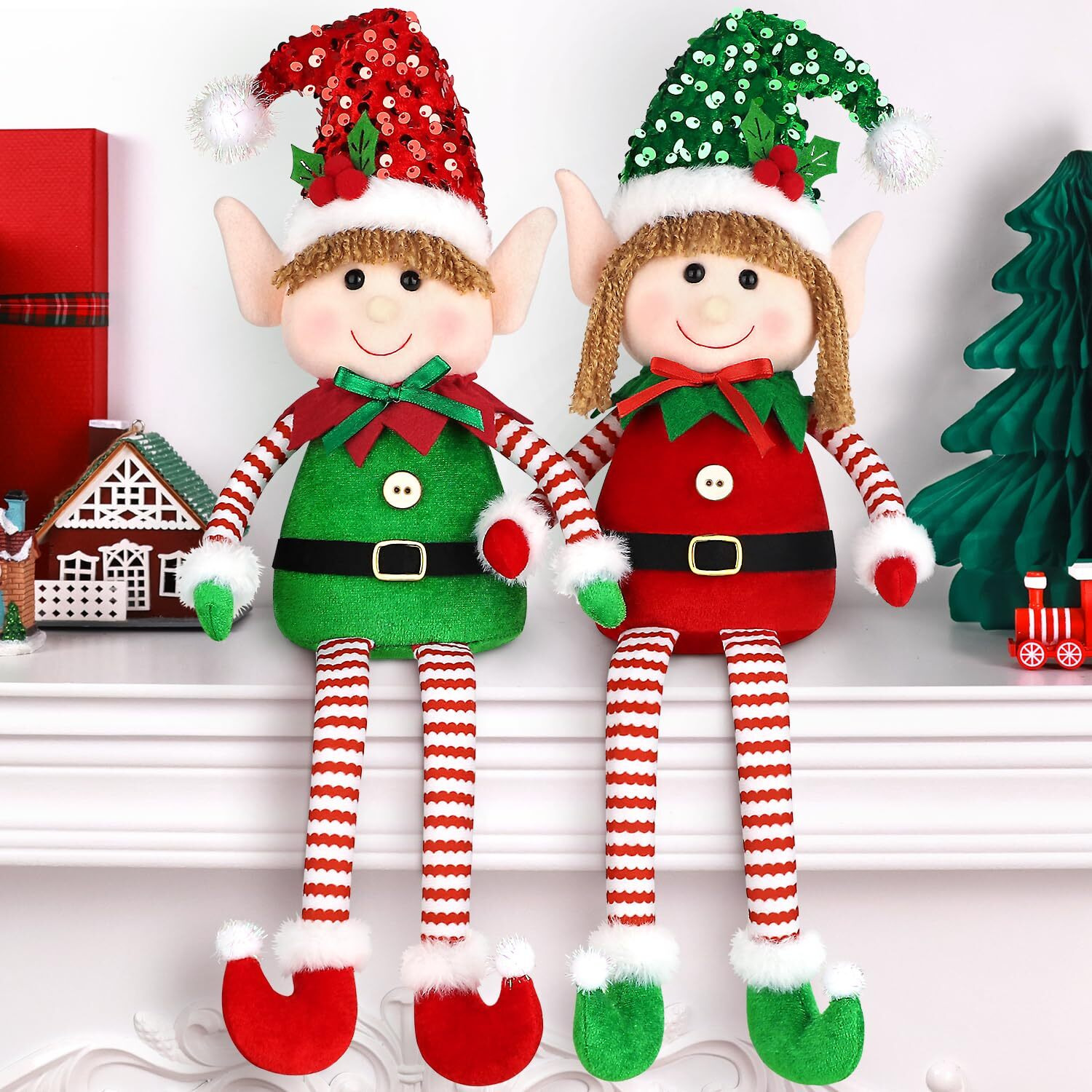 Binsuns 2 Pack Christmas Gnomes Decoration - Handmade Xmas Swedish Tomte Plush Scandinavian Ornaments Figurine Gnomes Gifts Window Home & Holiday Decor(Sequin Gnomes)