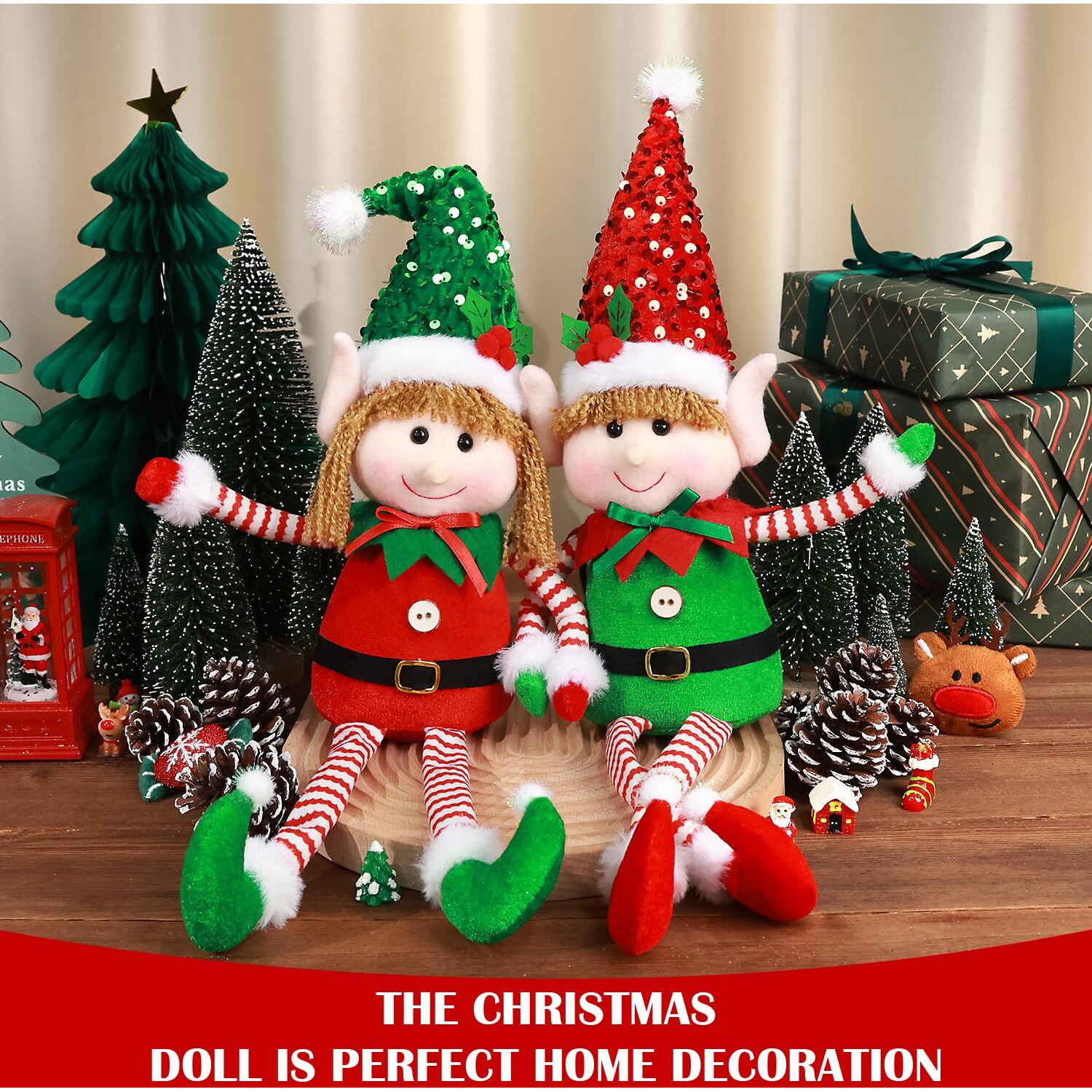 Binsuns 2 Pack Christmas Gnomes Decoration - Handmade Xmas Swedish Tomte Plush Scandinavian Ornaments Figurine Gnomes Gifts Window Home & Holiday Decor(Sequin Gnomes)