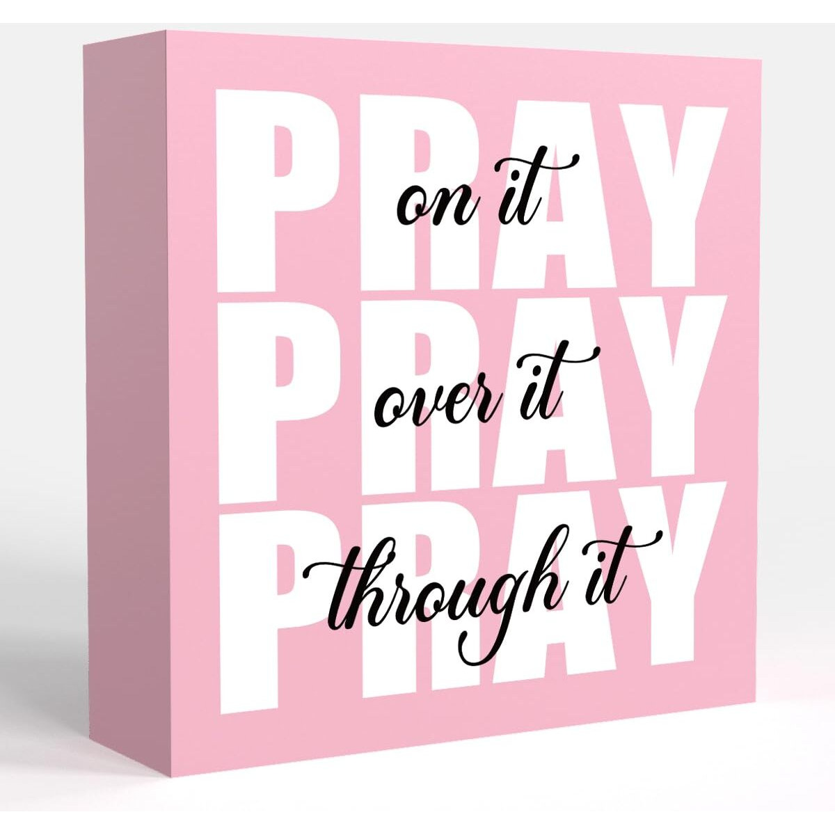 Krollma Pink Office Desk Accessories Decor Sign  Pink Dorm Room Decor For Women  Pink Bathroom Decor  Inspirational Christian Gifts For Women Boss  Pray On It Wooden Sign Bible Verse Wall Art Decor