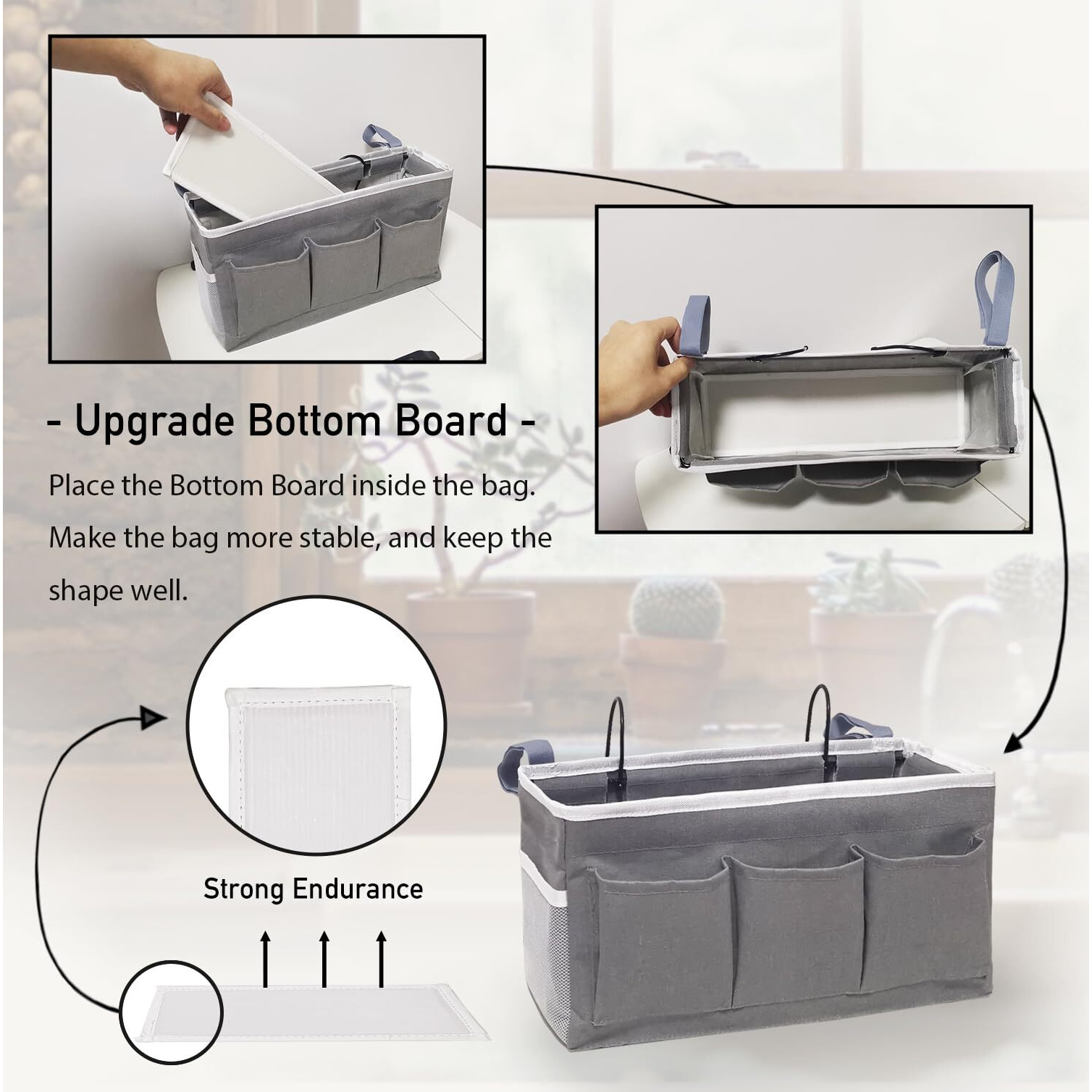 Kanrichu 2Pcs Bedside Caddy Storage Organizer  Hanging Bag Holder With Pockets For Bedroom  Loft Bed Tent  Bed Curtain  Top Bunk Bed Shelf Accessories (Gray)