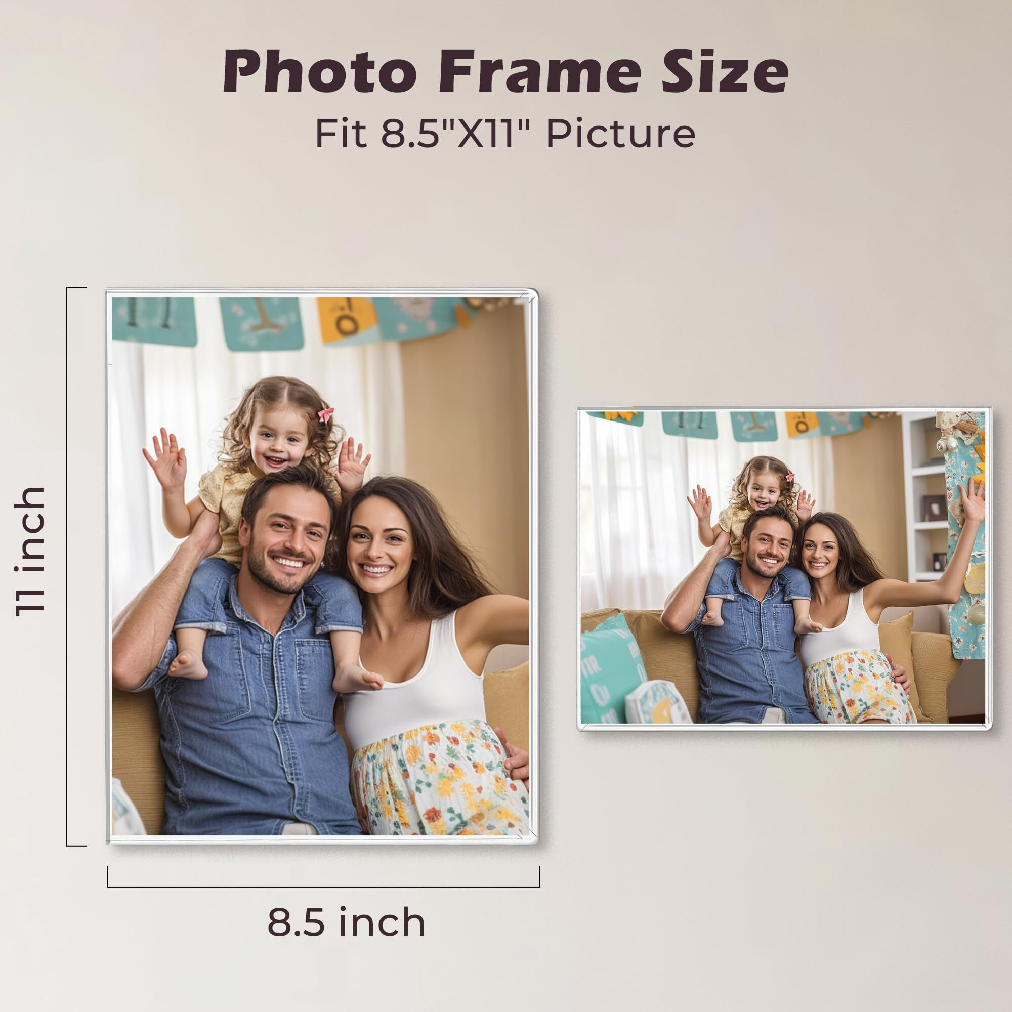 8 X 12 Acrylic Picture Frame  Horizontal/Vertical Clear Photo Frame For Wall With Tape  No Drilling Floating Hanging Frameless Picture Frame  Wall Mount Sign Holder 8X12 For Home  School  Office