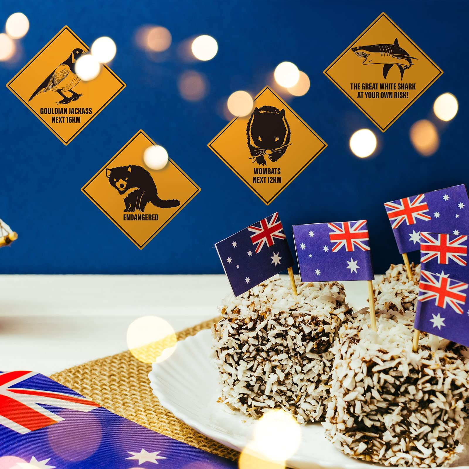 Perkoop 16 Pieces Australian Party Decoration Outback Road Sign Cutouts Australian Theme Decoration Outback Road Street Sign G'Day Mate Wall Decorations For Festive Occasions