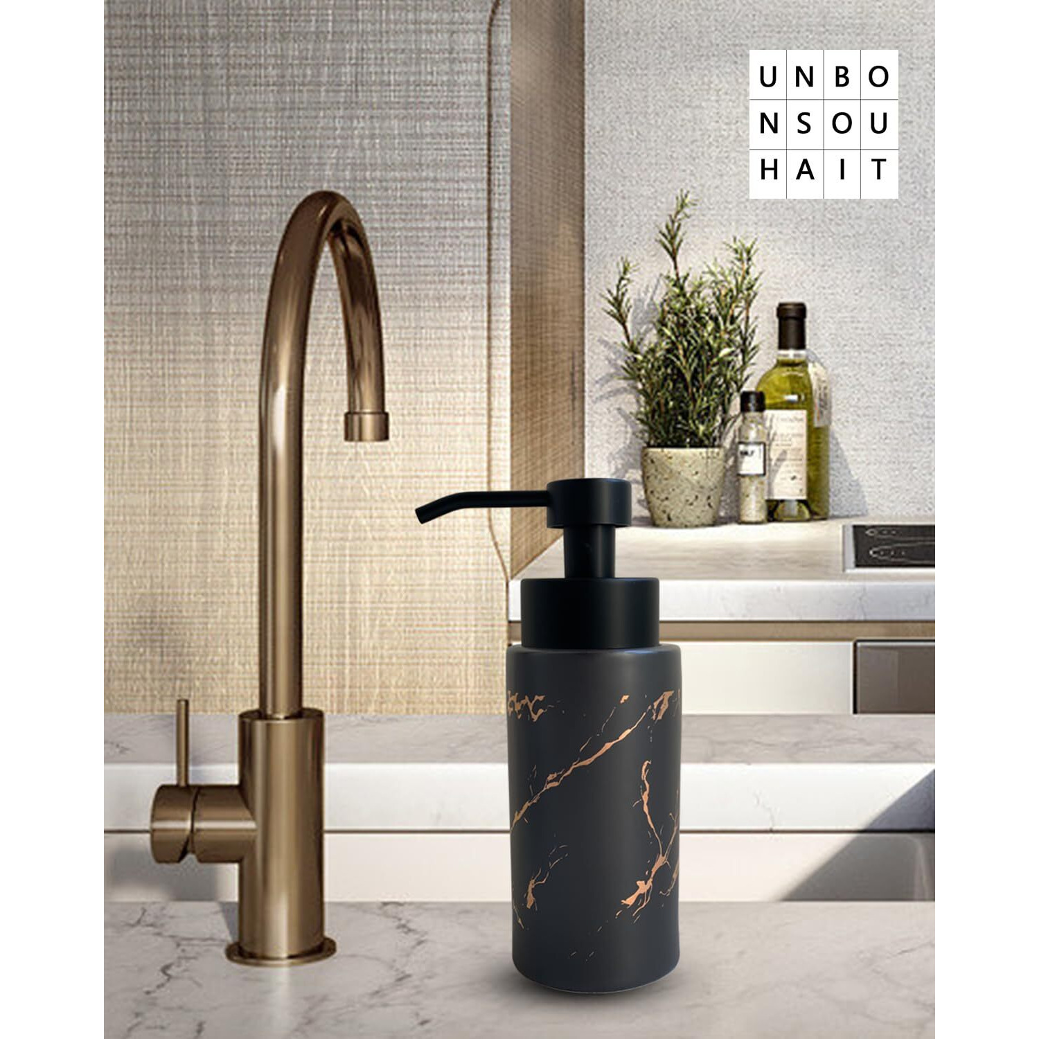 9.5 Oz Foaming Soap Dispenser For Bathroom Kitchen Foam Soap Dispenser Refillable Modern Foam Pump Bottle Black Ceramic Foaming Hand Pump Dispenser (Black Marble)