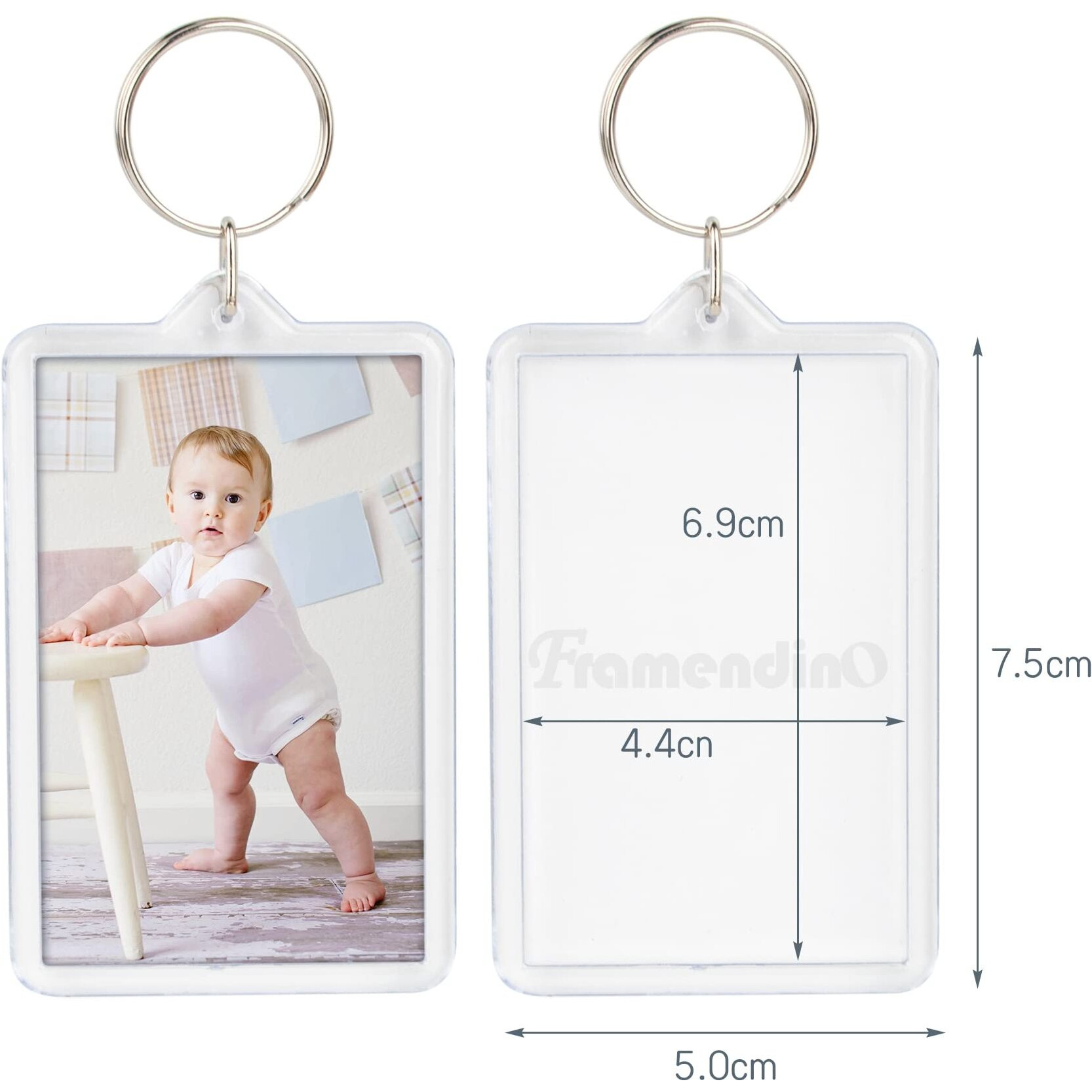 Framendino  12 Pack Rectangle Acrylic Keychain Blanks Photo Frame Picture Key Rings 2 X 3 Inch