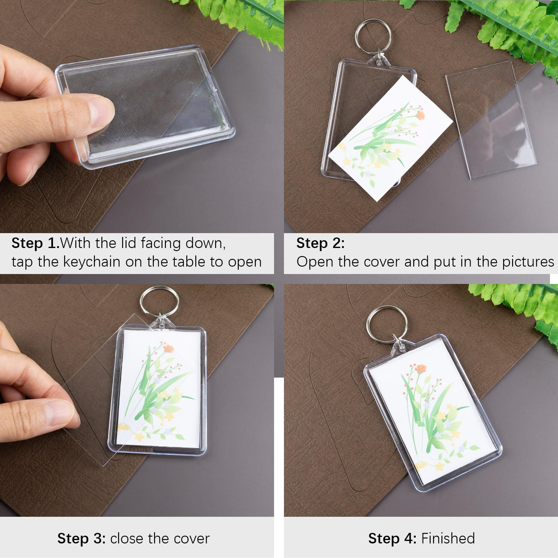 Framendino  12 Pack Rectangle Acrylic Keychain Blanks Photo Frame Picture Key Rings 2 X 3 Inch