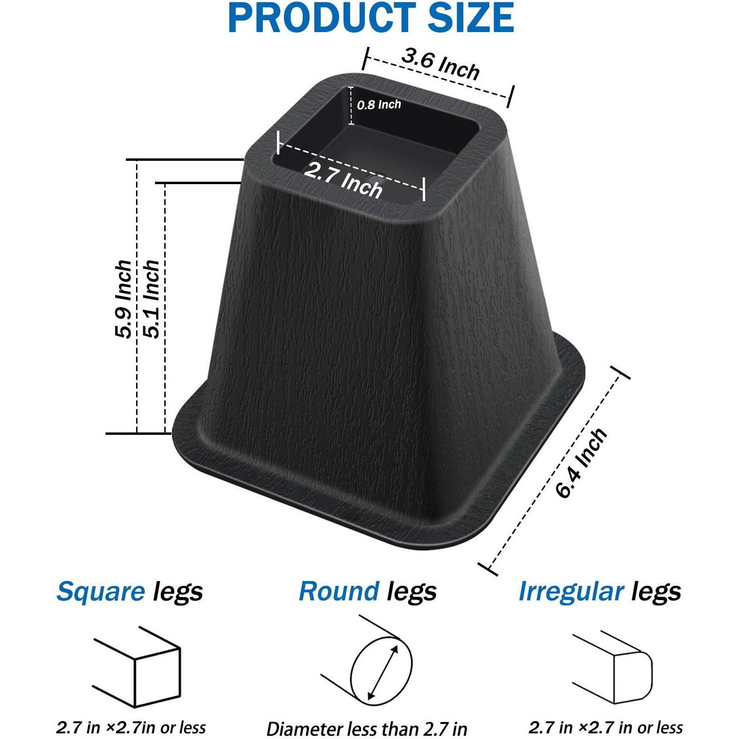 Annkut 6 Inch Heavy Duty Bed Risers  Furniture Risers For Desk  Chair  Table Or Sofa  Couch Lift Risers  Supports Up To 2200 Lbs Per Leg(4 Pack Black)