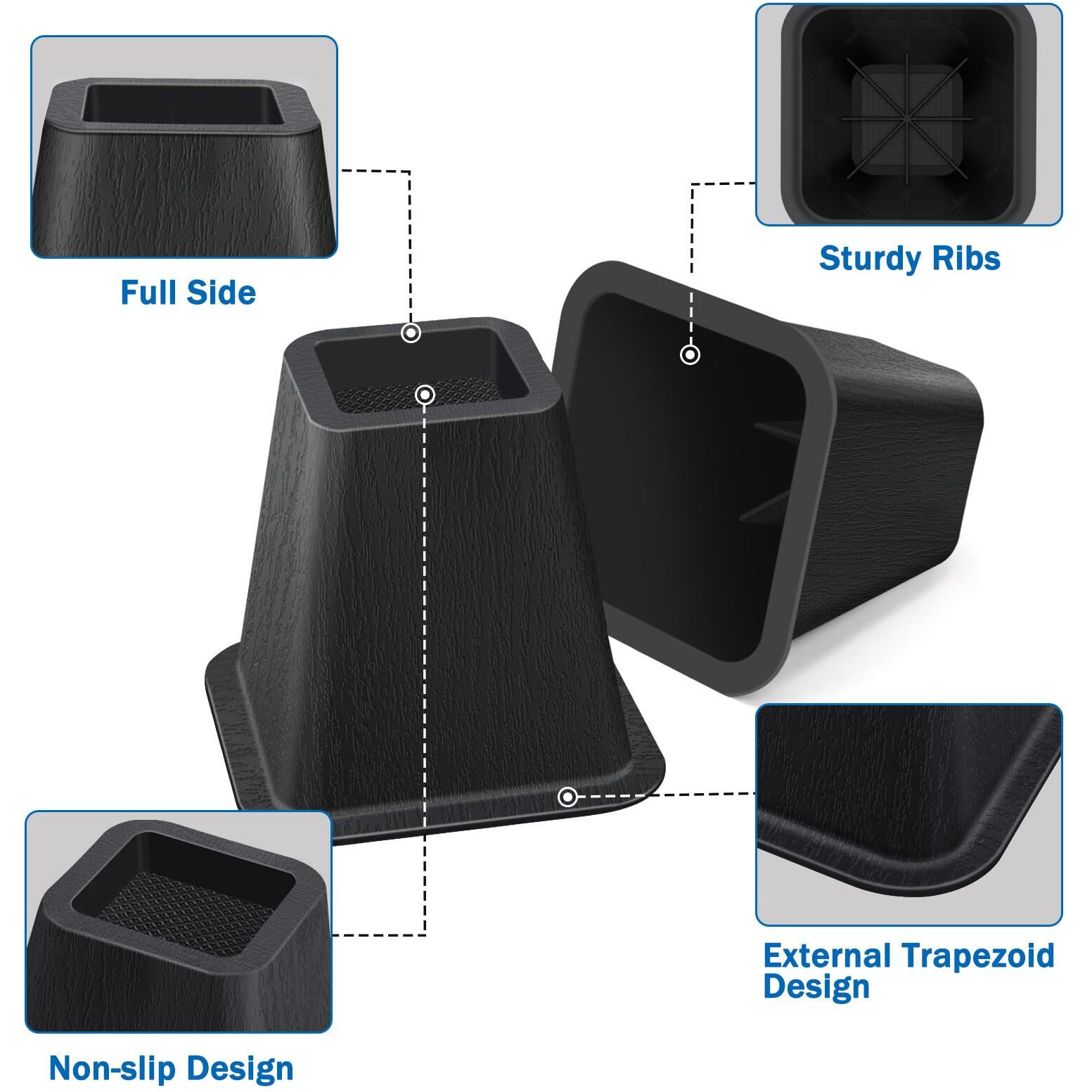 Annkut 6 Inch Heavy Duty Bed Risers  Furniture Risers For Desk  Chair  Table Or Sofa  Couch Lift Risers  Supports Up To 2200 Lbs Per Leg(4 Pack Black)