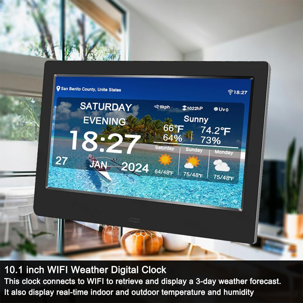 Feybyla Wifi Digtial Calendar Clock With Day And Date Alarm Clock With Weather Temperature Humidify Dementia Alzheimers Clock For Elderly Auto Dimmable 8 Alarm Options (7Inch / Black)