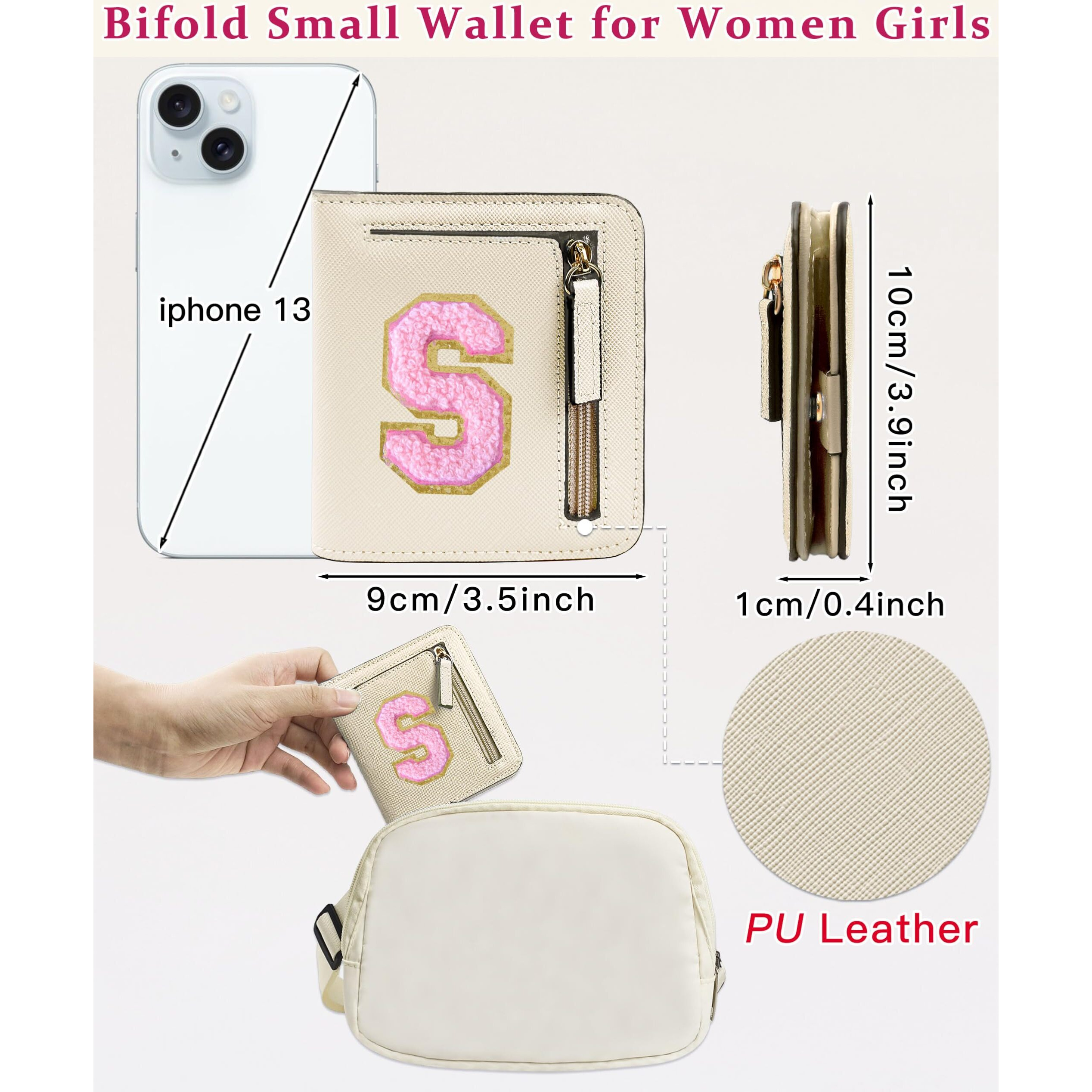 Coshaysoo Cool Valentines Birthday Gift Ideas Initial Wallet For College Teenage Girls Slim Rfid Blocking Bifold Wallet Travel Essentials Coin Cash Cards Organizer Purse Chenille Letter S Cream