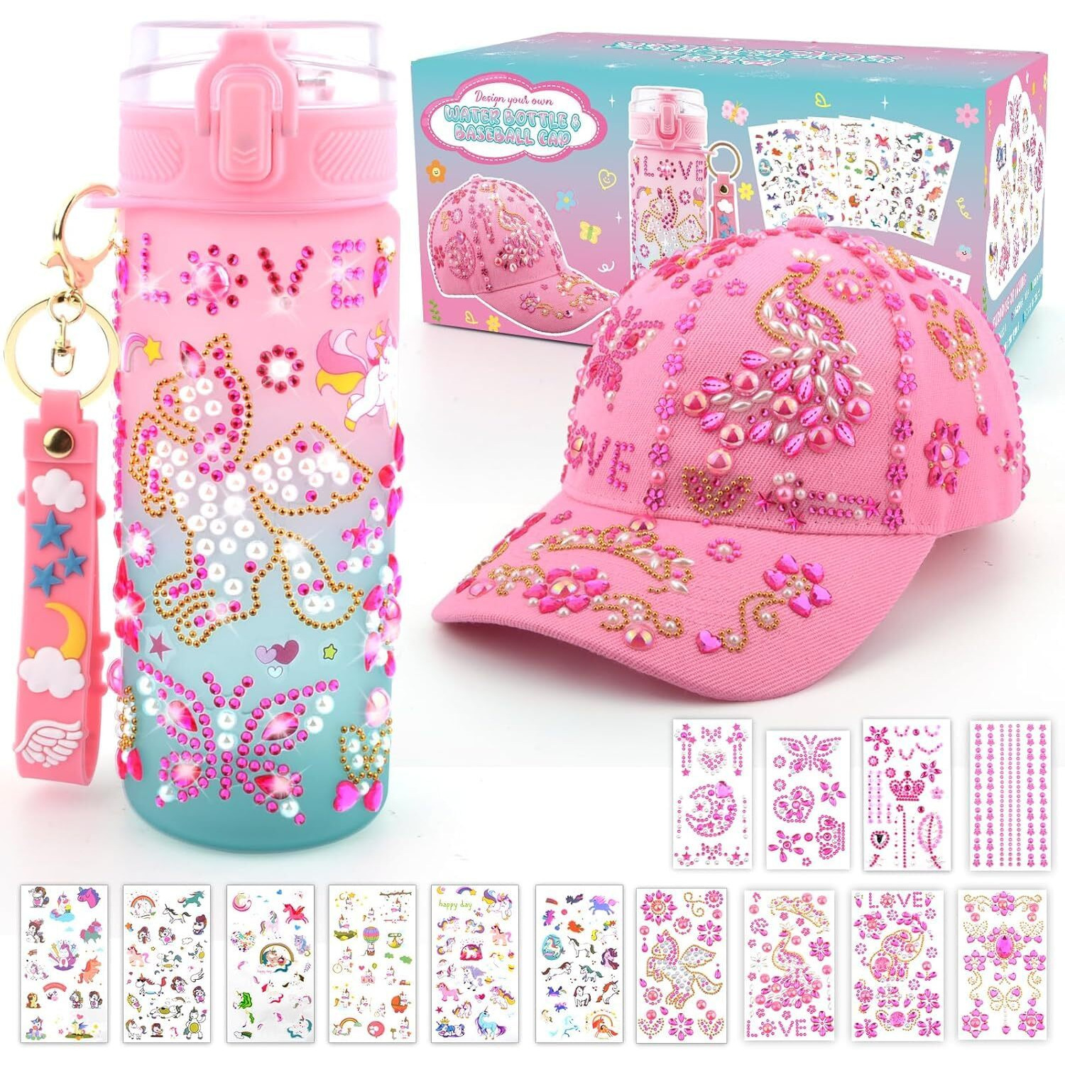 Valentines Day Gifts Gifts For Kids  Decorate Your Own Water Bottle And Baseball Cap  Birthday Gifts For Girls Ages 4-6  Fun Arts And Crafts Kit For Kids 6-8  Diy Easter Gifts Toy For Girls 5 6 7 8 9