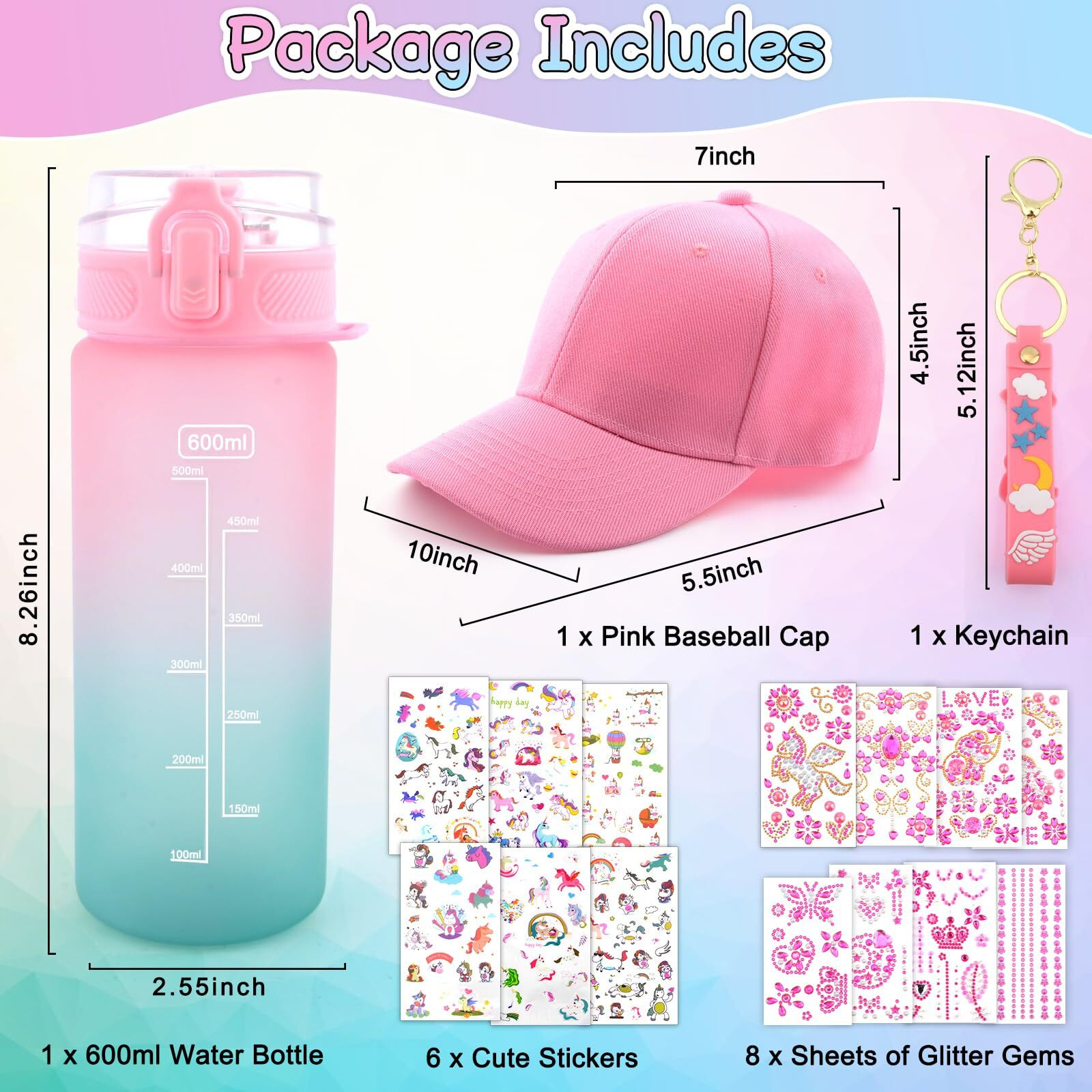 Valentines Day Gifts Gifts For Kids  Decorate Your Own Water Bottle And Baseball Cap  Birthday Gifts For Girls Ages 4-6  Fun Arts And Crafts Kit For Kids 6-8  Diy Easter Gifts Toy For Girls 5 6 7 8 9