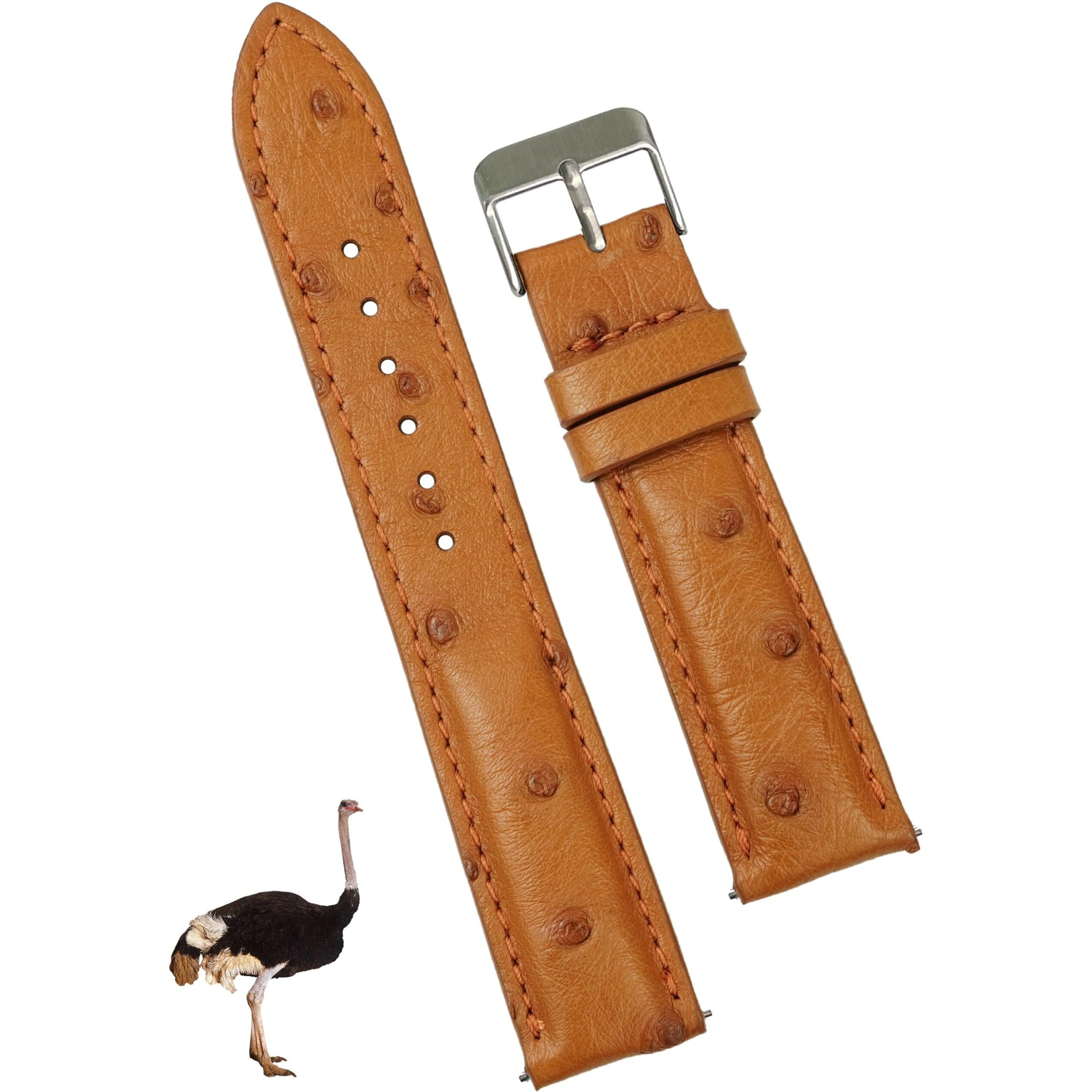 21Mm Tan Ostrich Watch Band Men Quick Release Exotic Leather Watch Strap Vintage Replacement Wristband Extra Soft Elegant Leather Strap Silver Buckle Valentine's Gift For Him Her Dh-182-21Mm