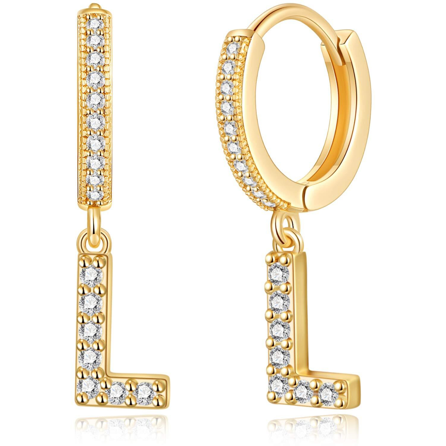 Sannyra Initial L Hoop Earrings For Women  14K Gold Plated Cz Letter Hypoallergenic Stud Earring  Trendy Jewelry Valentine's Day Gifts For Her