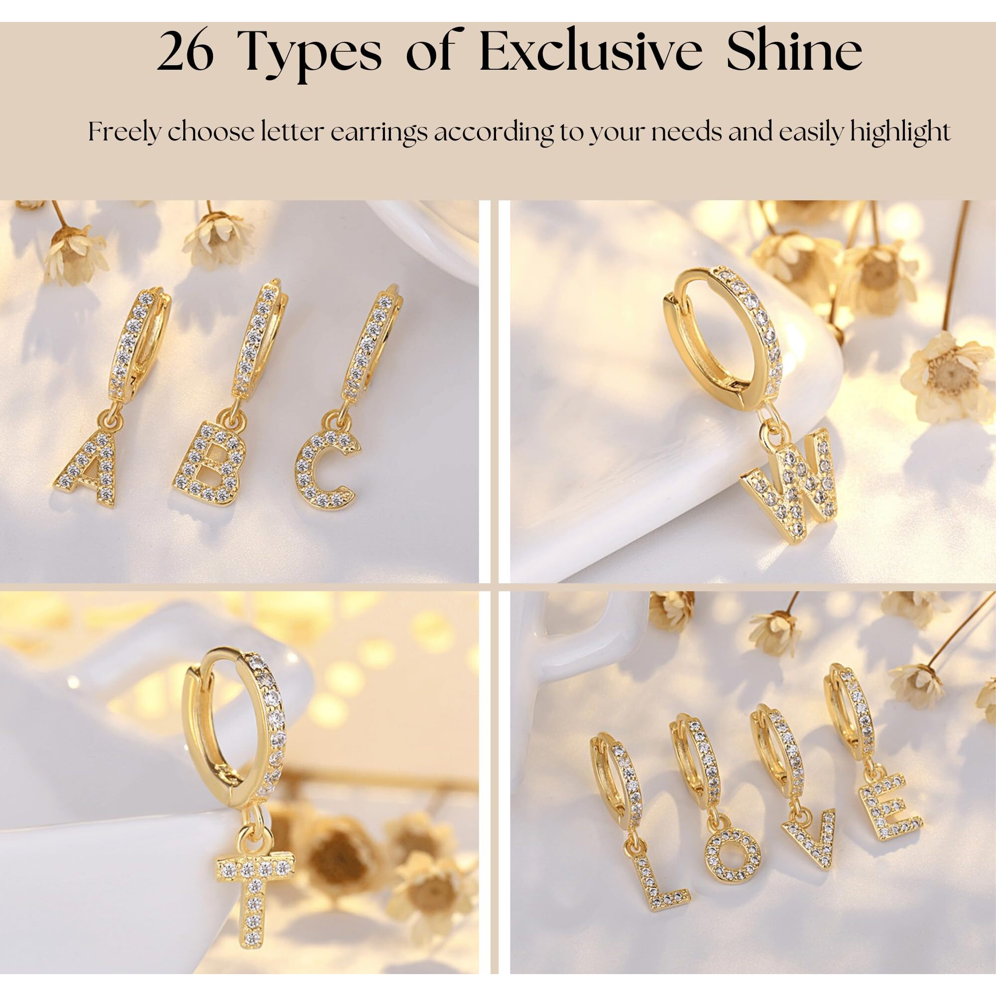 Sannyra Initial L Hoop Earrings For Women  14K Gold Plated Cz Letter Hypoallergenic Stud Earring  Trendy Jewelry Valentine's Day Gifts For Her