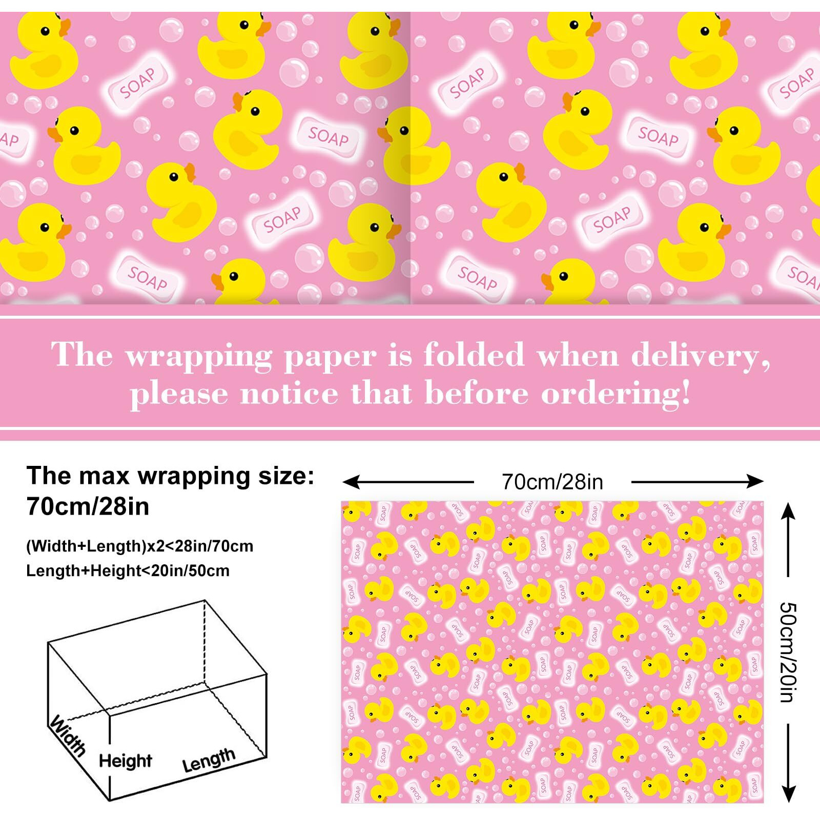 Jarthenaamcs 12 Sheet Rubber Duck Wrapping Paper -Not Roll- Pink Yellow Bubble Duck Gift Wrap Paper Folded Flat Craft Paper For Valentine's Day Diy Crafts Party Supplies  19.7 X 27.6 Inch