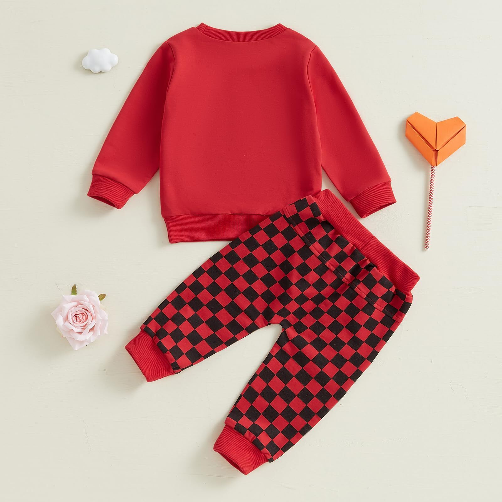 Beqeuewll Baby Boy Valentines Day Outfit Heart Lover Crusher Truck Valentine Sweatshirt Pants Set Toddler Boys Spring Outfits (Red  12-18 Months)