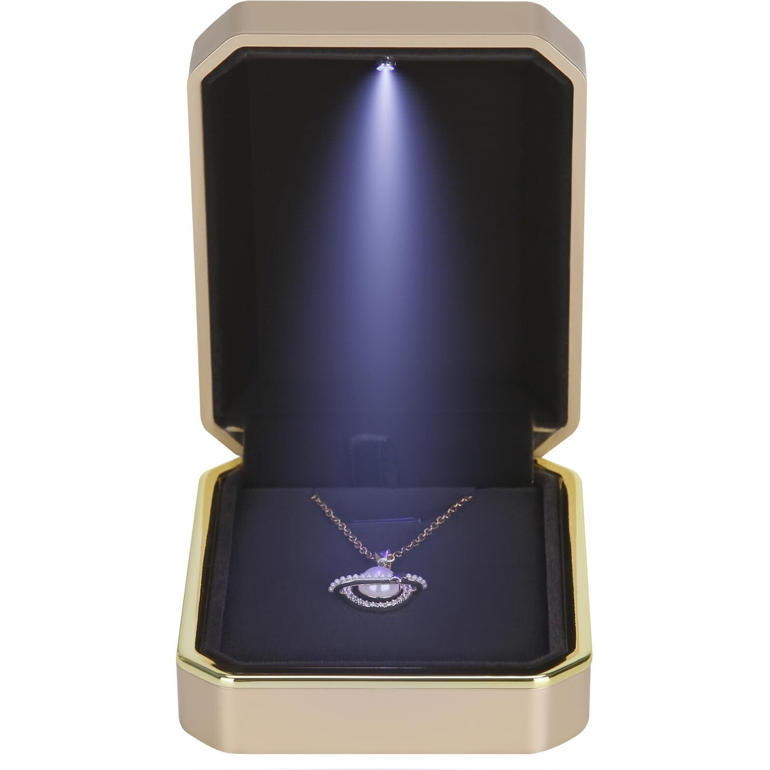 Luxury Led Pendant Necklace Gift Box With Led Light  Velvet Jewelry Storage Display Case For Proposal Engagement Wedding Anniversary Birthday Valentine's Day (Gold)